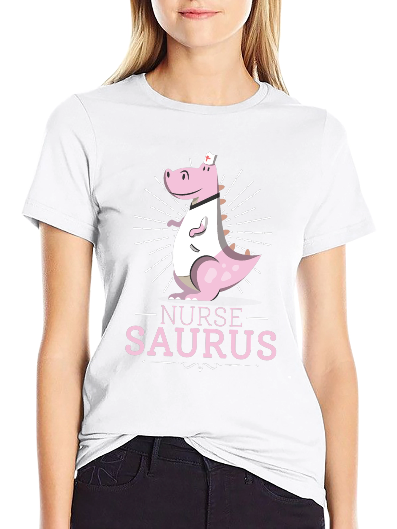 Black Nurse-Saurus T-Shirt - Dinosaur Nurse Apparel view 9