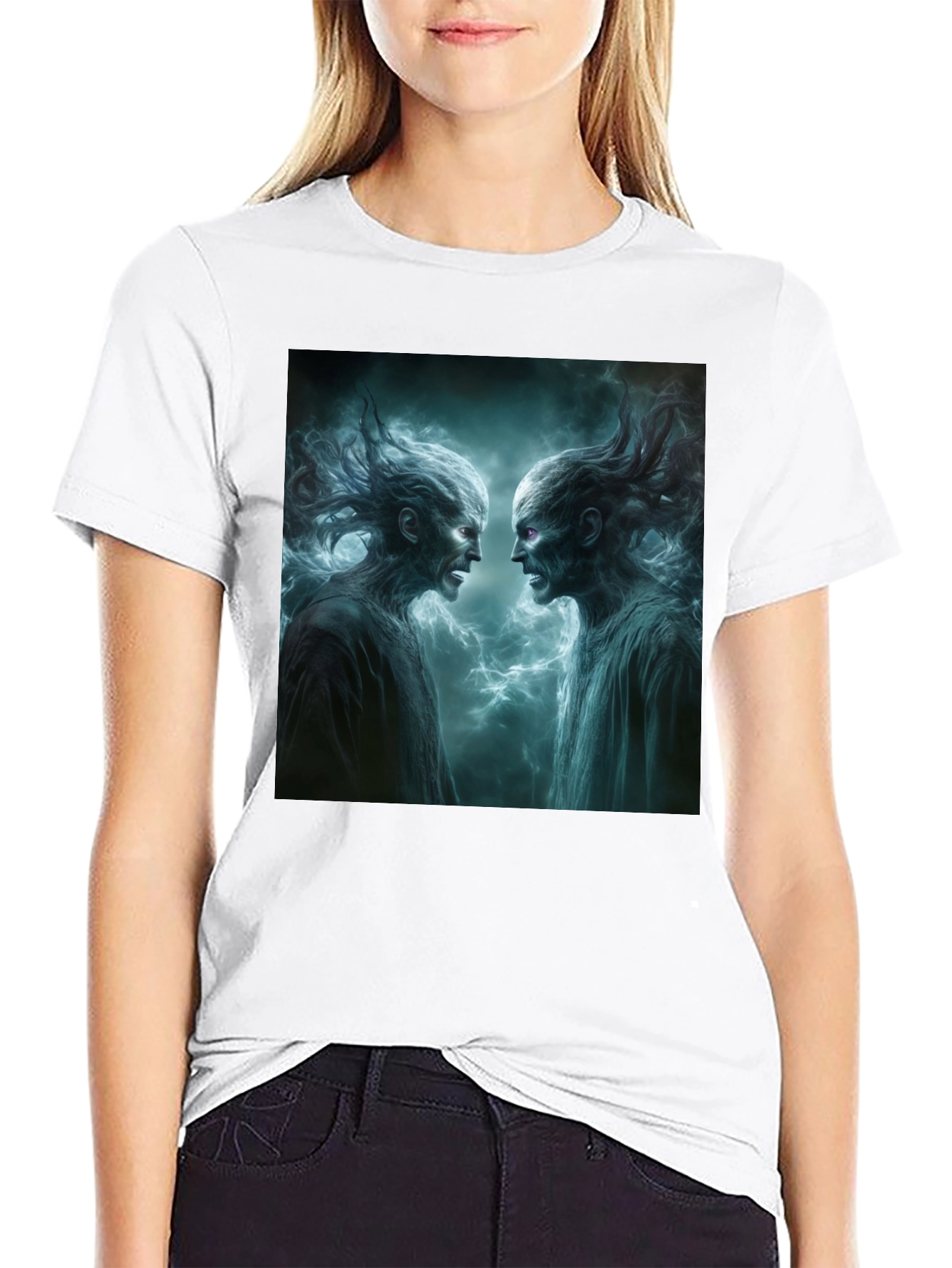 Black Black T-Shirt with Ghostly Spirits Graphic view 9