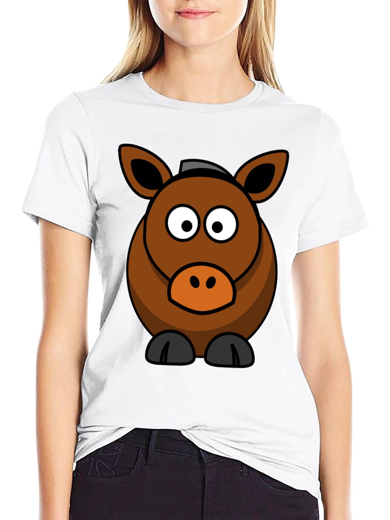 Black Cartoon Horse Graphic Tee view 9