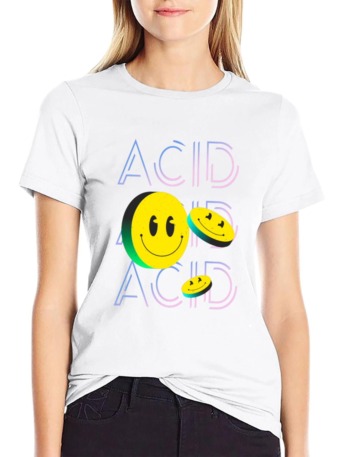 Black Acid Smiley Face Black Graphic Tee view 9
