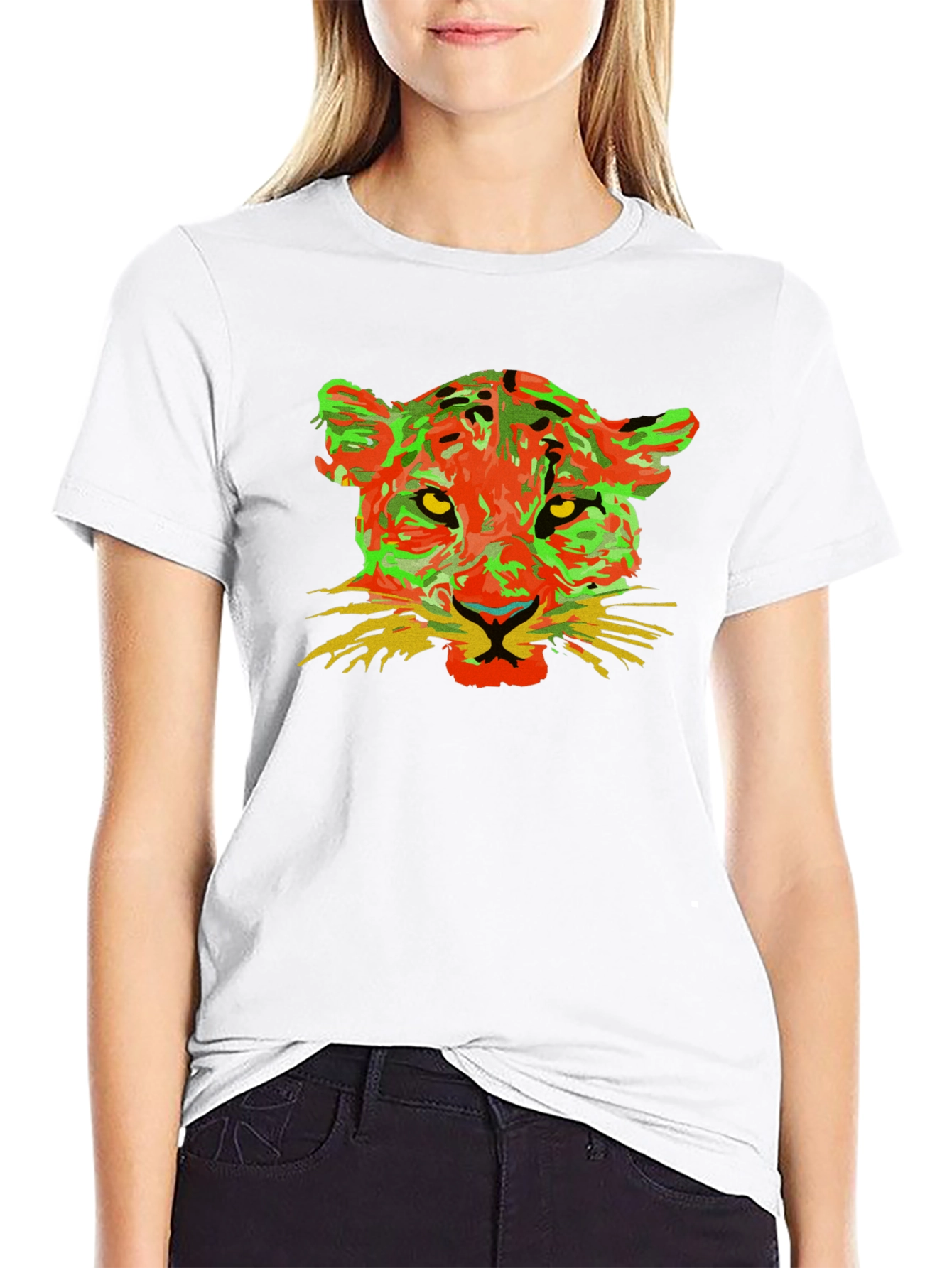 Black Colorful Leopard Graphic Black T-Shirt view 9