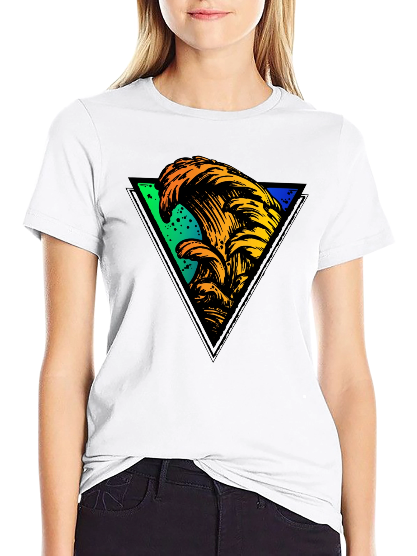 Black Wave Triangle Graphic Tee - Black Cotton T-Shirt view 9