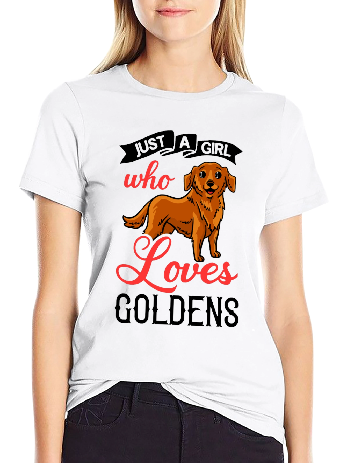 Black Golden Retriever Lover T-Shirt - "Just a Girl Who Loves Goldens" view 9