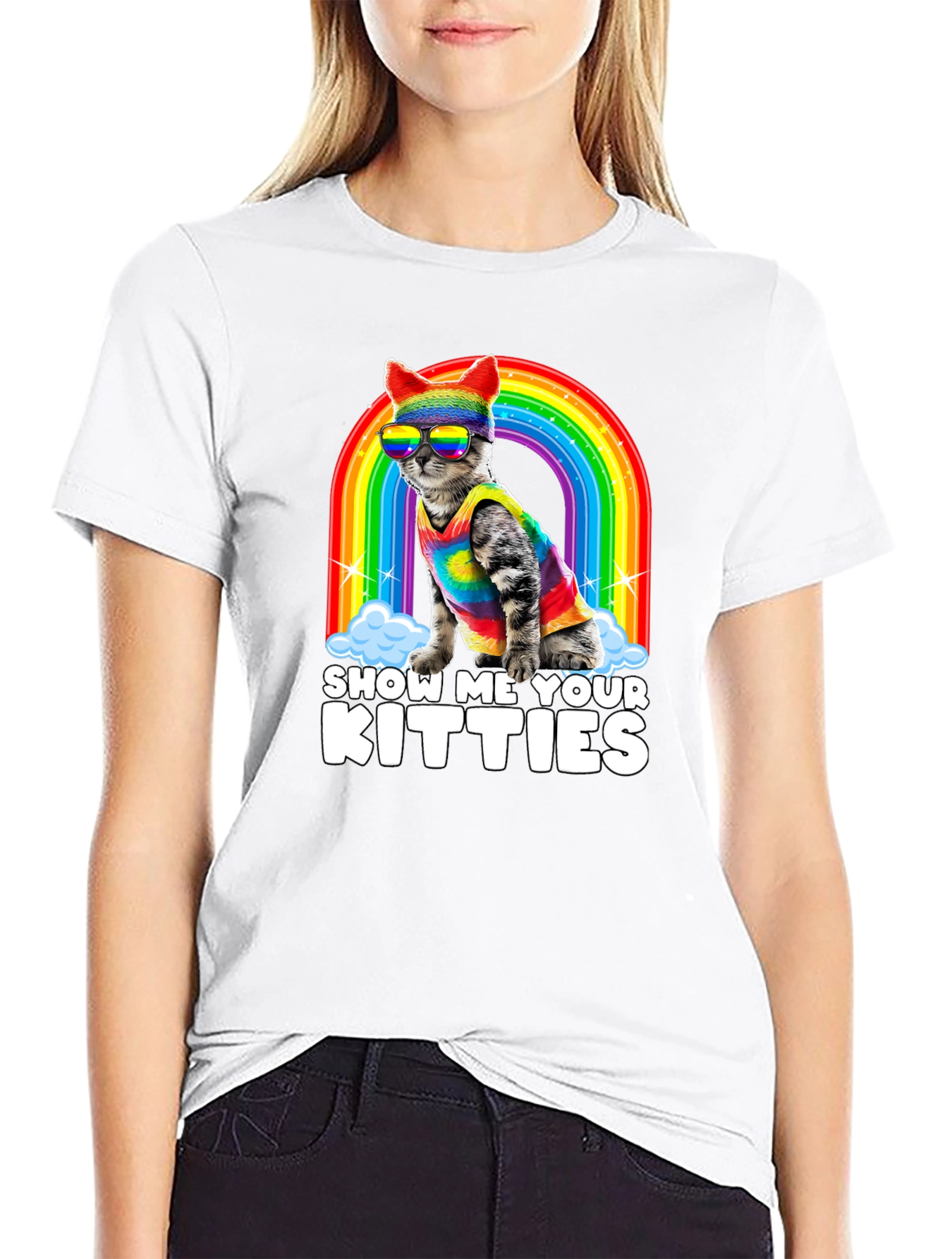 Black Show Me Your Kitties Pride T-Shirt view 9