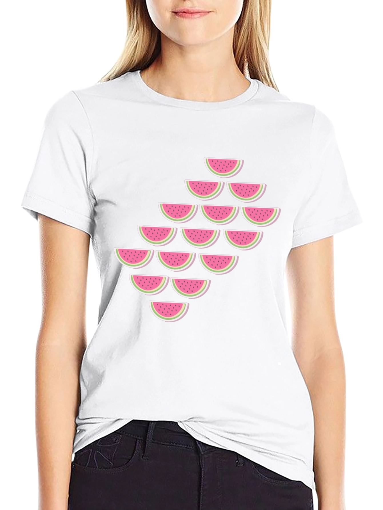 Black Watermelon Slice Pattern T-Shirt view 9