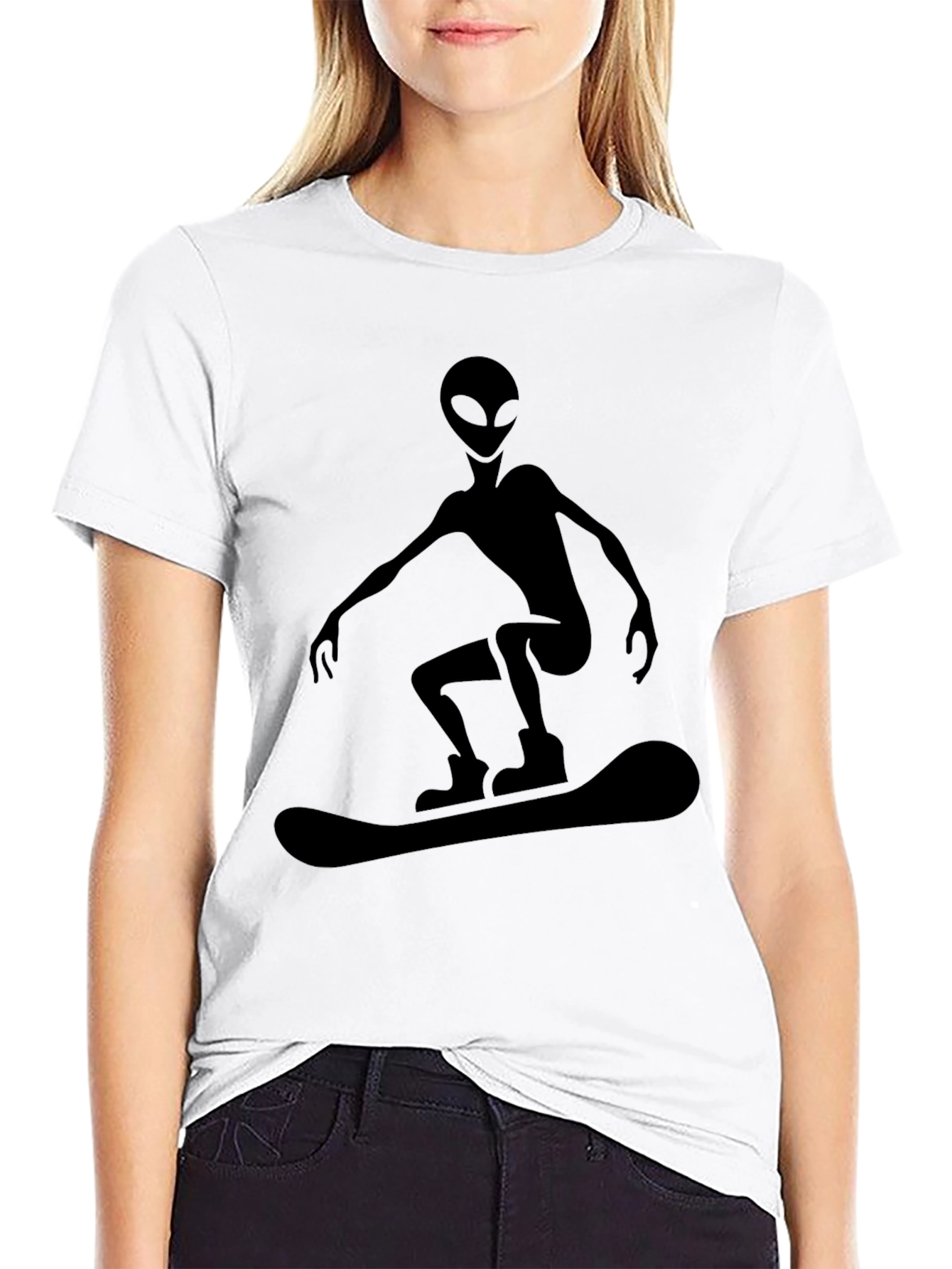 Black Alien Snowboarding Graphic Tee - Black Cotton Comfort view 9