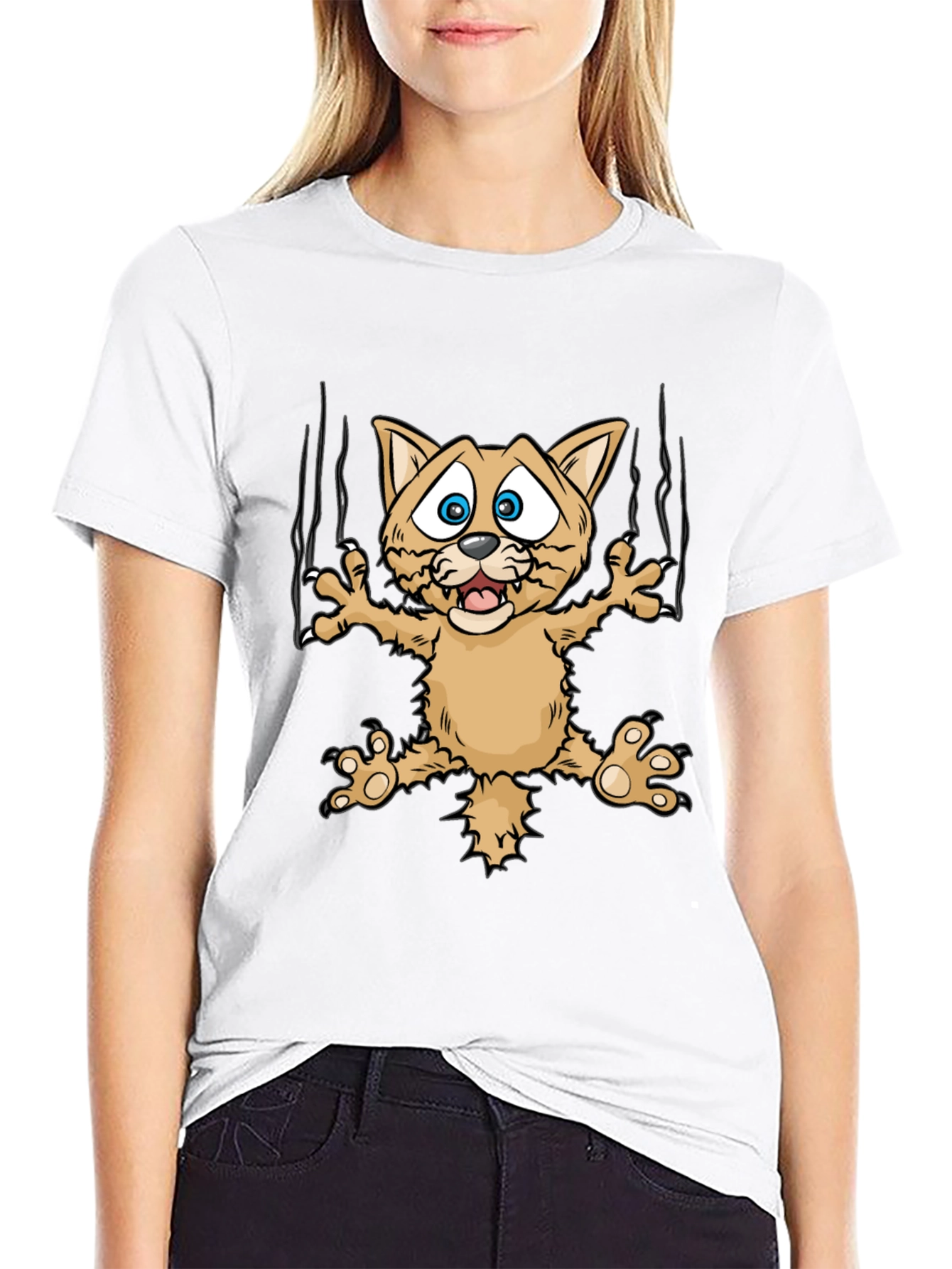 Black Funny Cat Scratch T-Shirt view 9