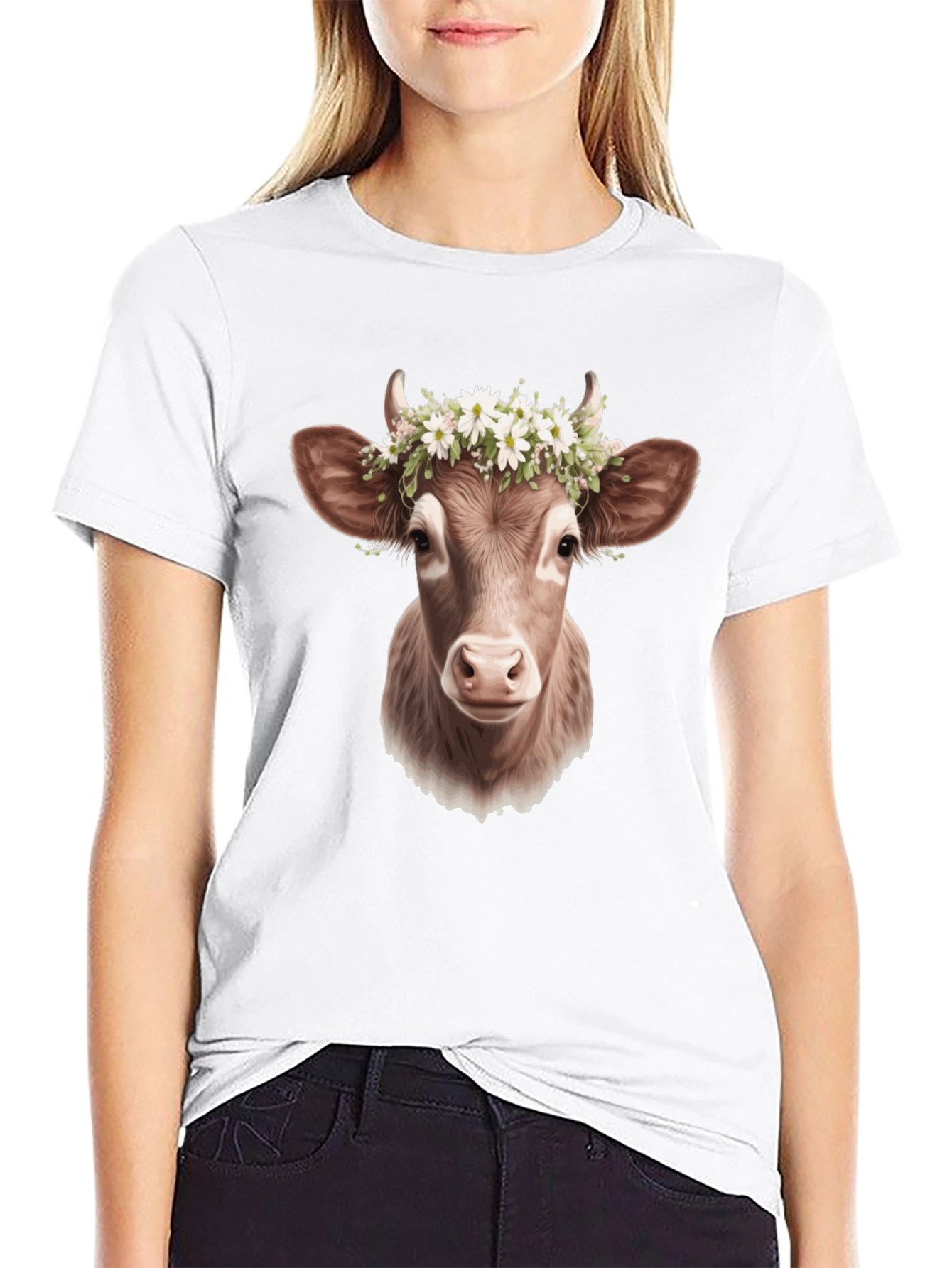 Black Cow with Flower Crown T-Shirt view 9