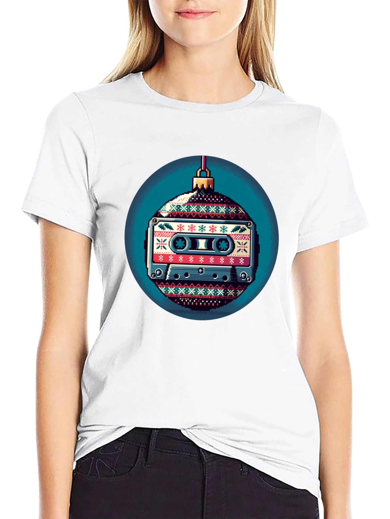 Black Retro Cassette Ornament Graphic T-Shirt view 9