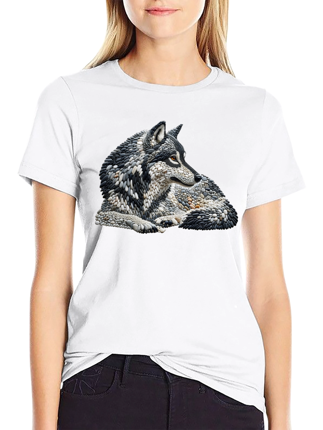 Black Wolf Art Graphic Print Black T-Shirt view 9