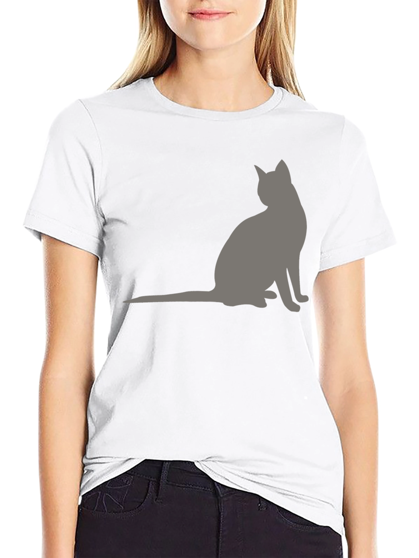Black Men's Black T-Shirt with Grey Cat Silhouette view 9
