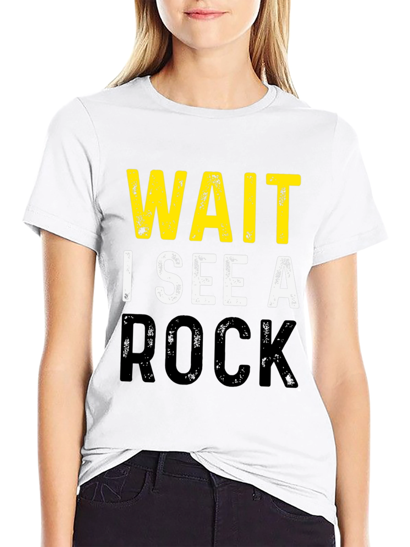 Black Wait I See A Rock Black Graphic T-Shirt view 9
