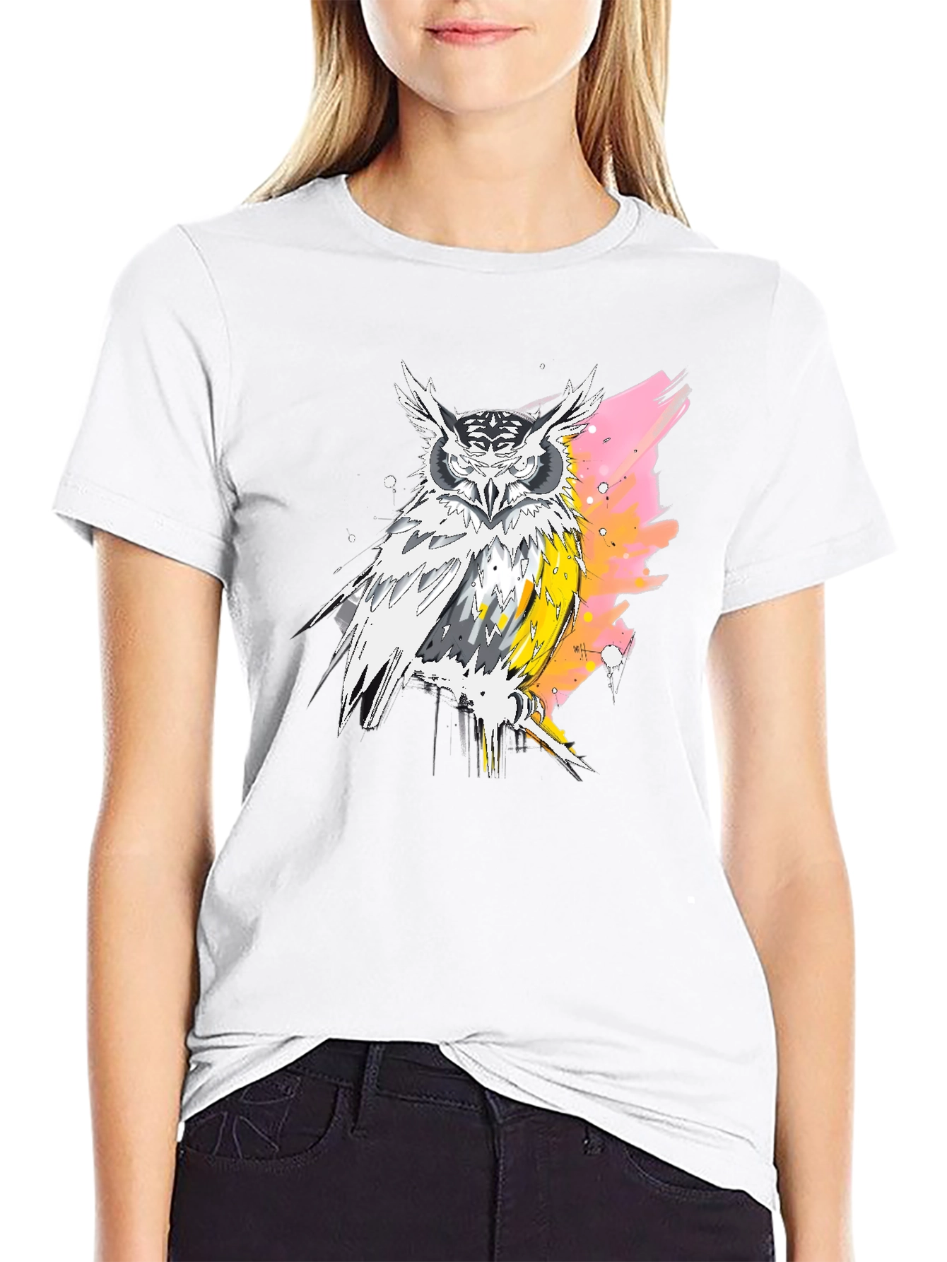 Black Owl Graphic Print Black T-Shirt for Men view 9