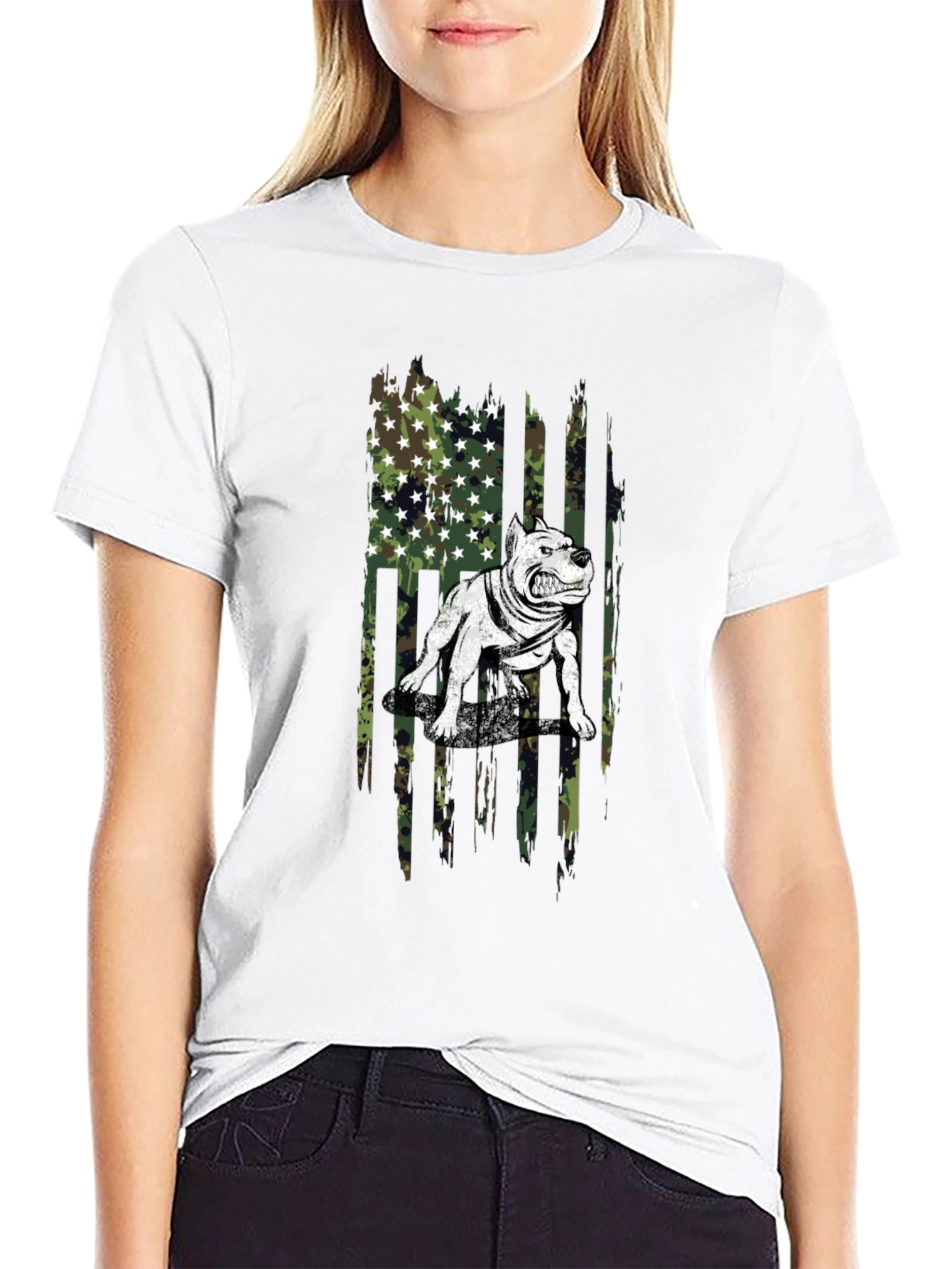 Black Pitbull Camo Flag Graphic T-Shirt view 9