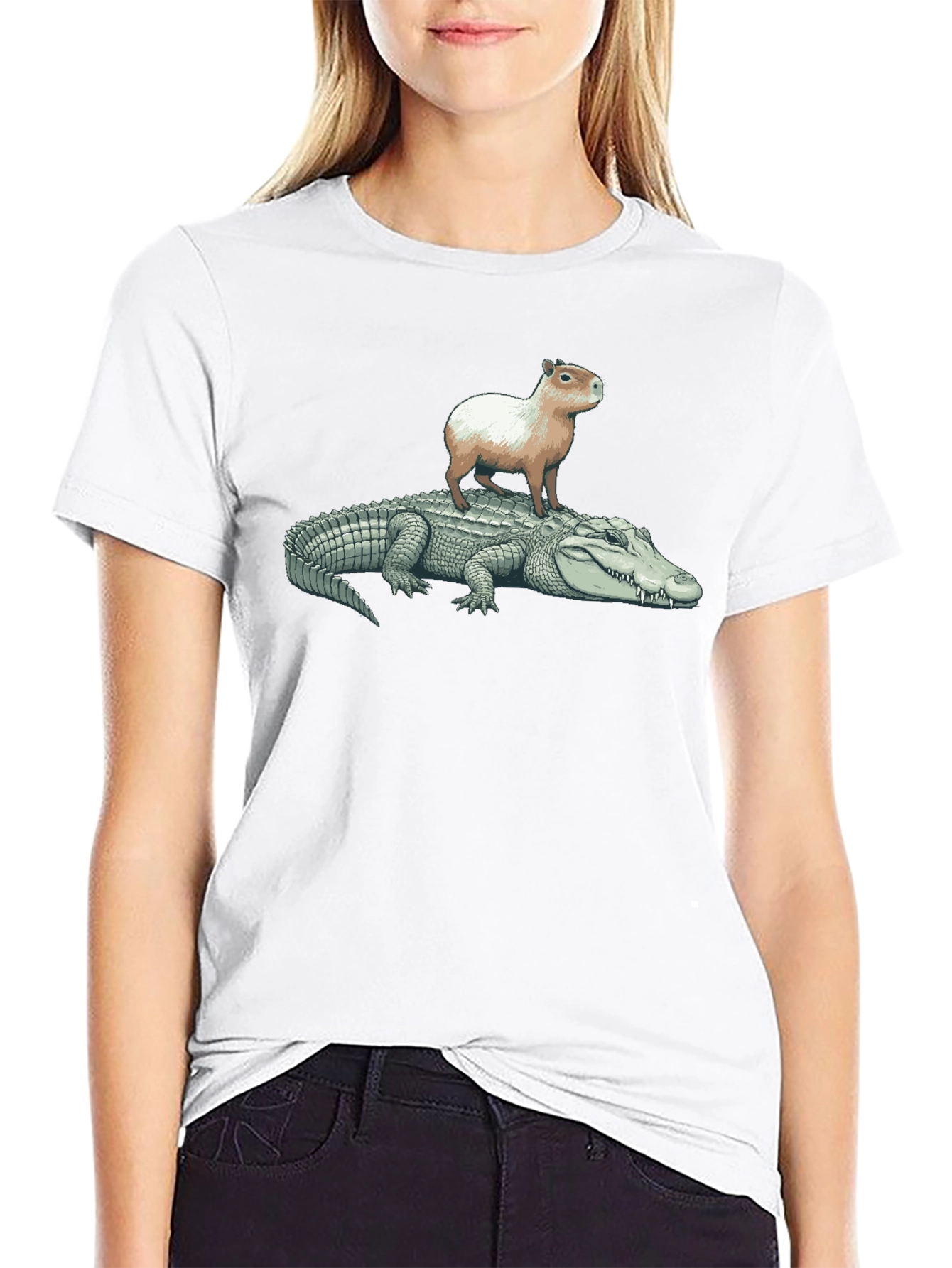 Black Capybara Riding Alligator T-Shirt view 9