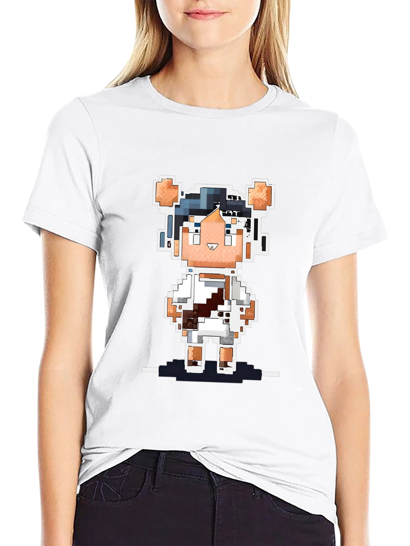 Black Pixel Art Bear Black T-Shirt view 9