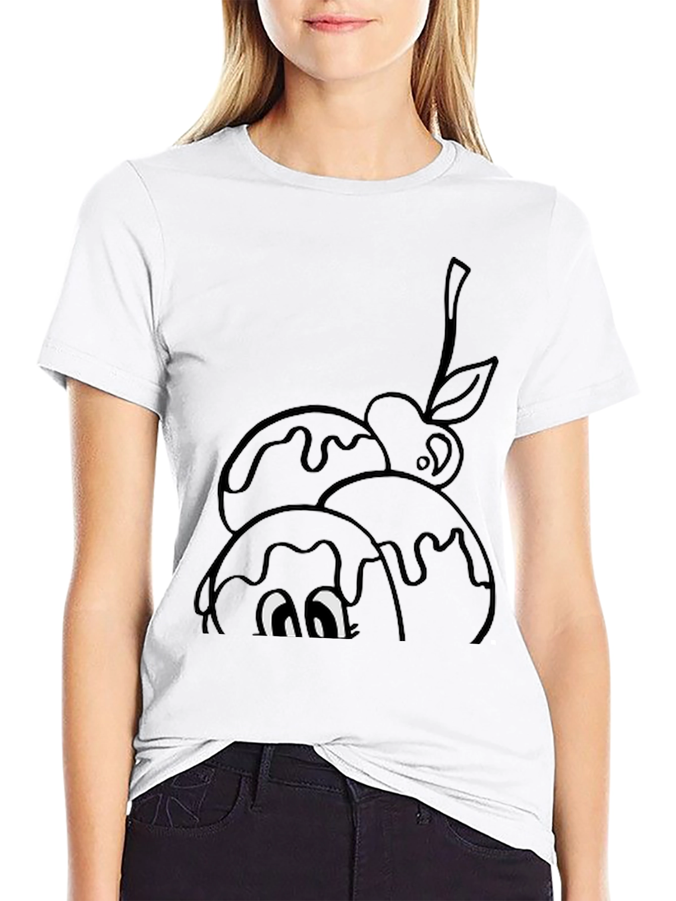 Black Whimsical Cartoon Ice Cream T-Shirt view 9