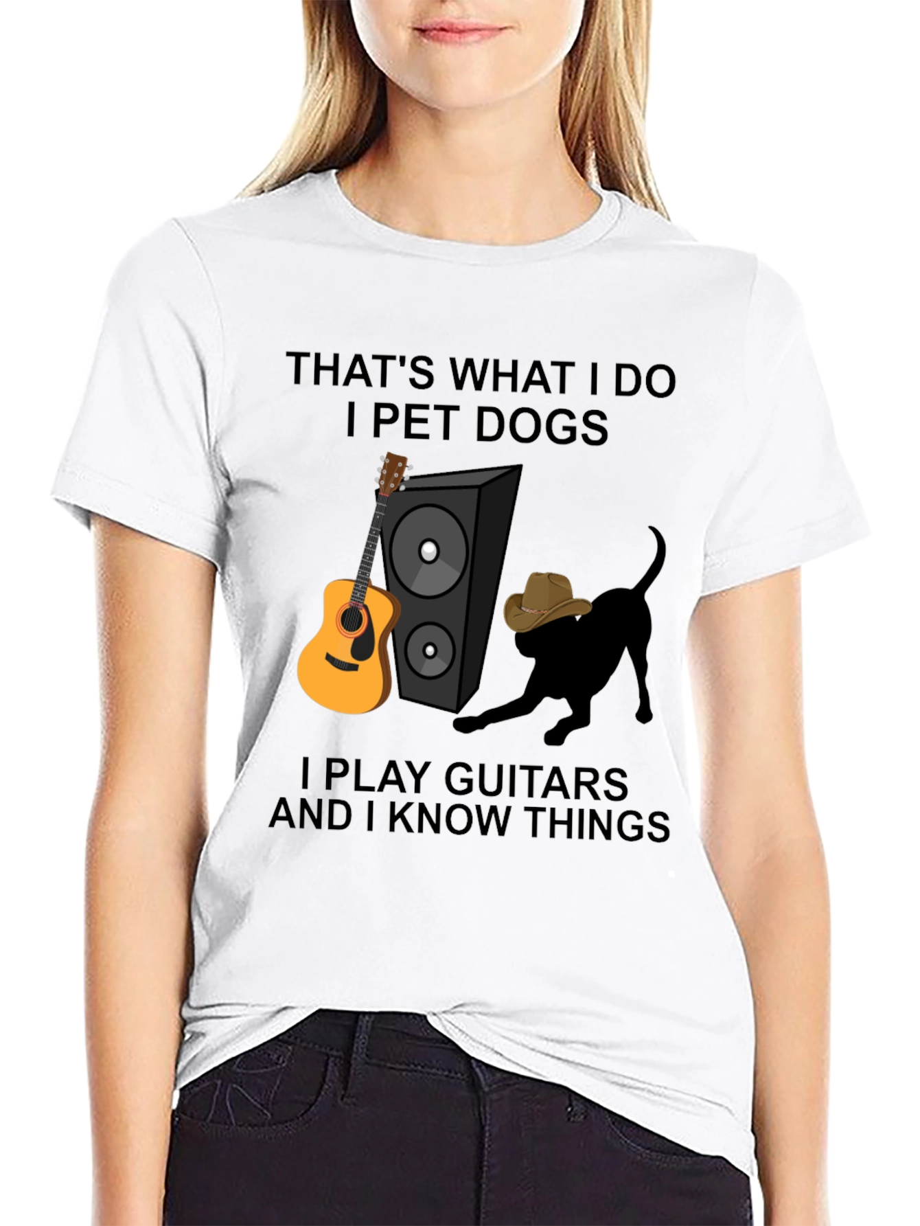 Black Dog Petting Guitar Player T-Shirt view 9
