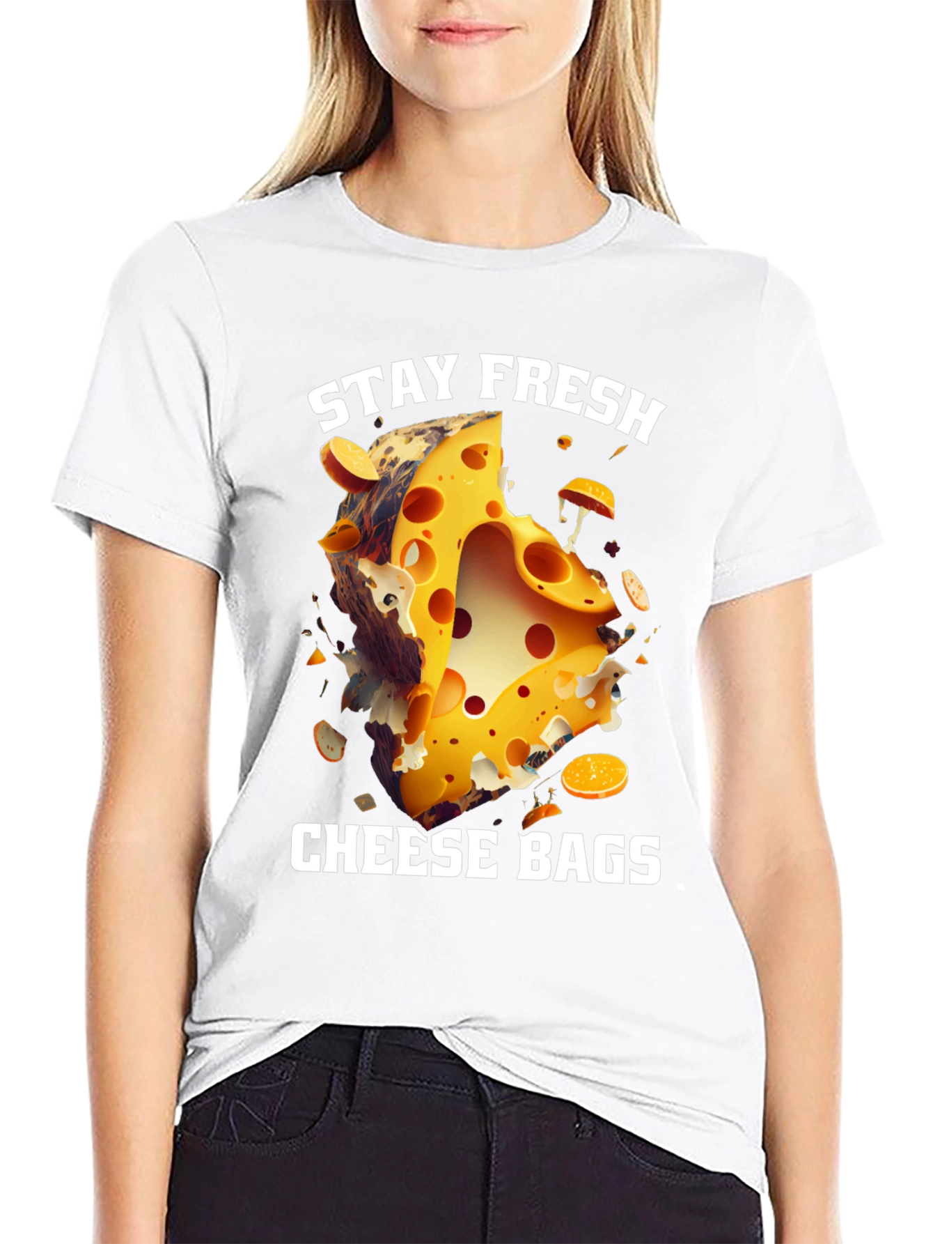 Black Stay Fresh Cheese Bags T-Shirt view 9