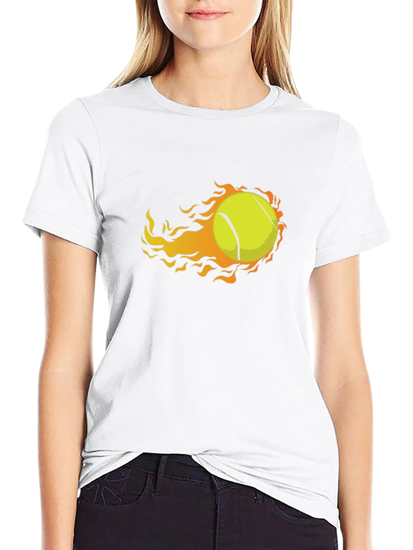 Black Flaming Tennis Ball Graphic Tee - Unique Design view 9