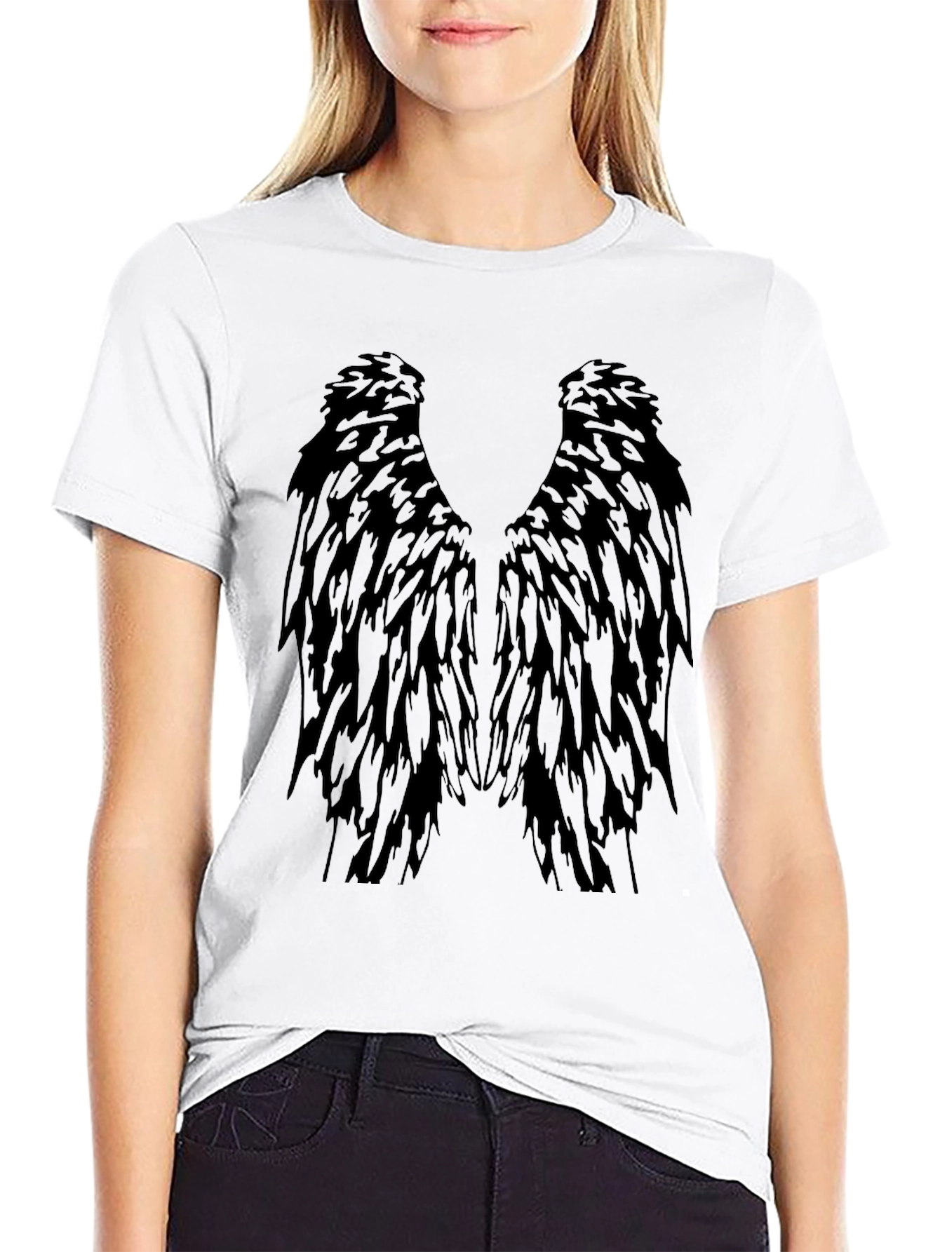 Black Men's Black Feather Wings Graphic Tee view 9