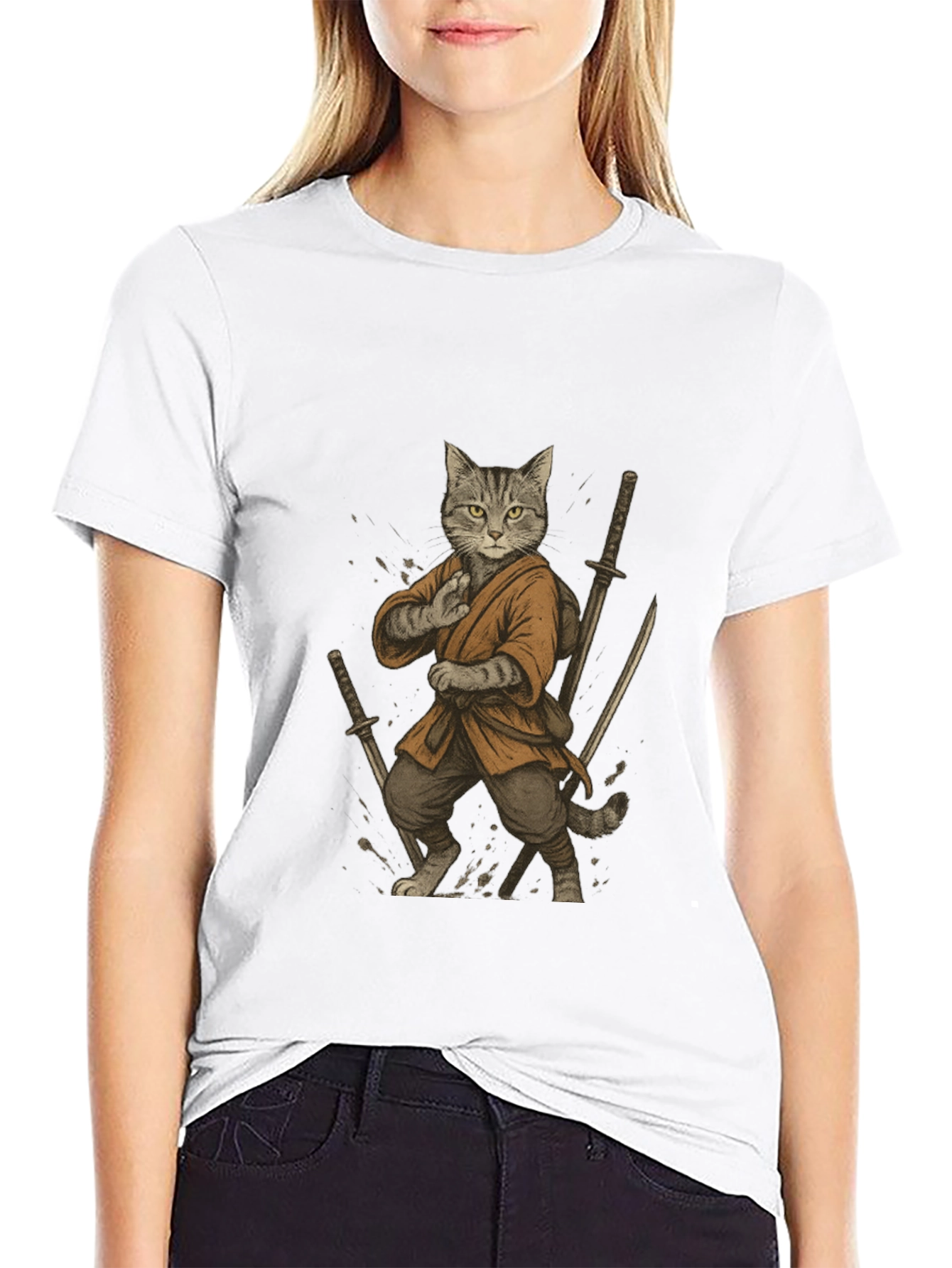 Black Ninja Cat Graphic T-Shirt view 9