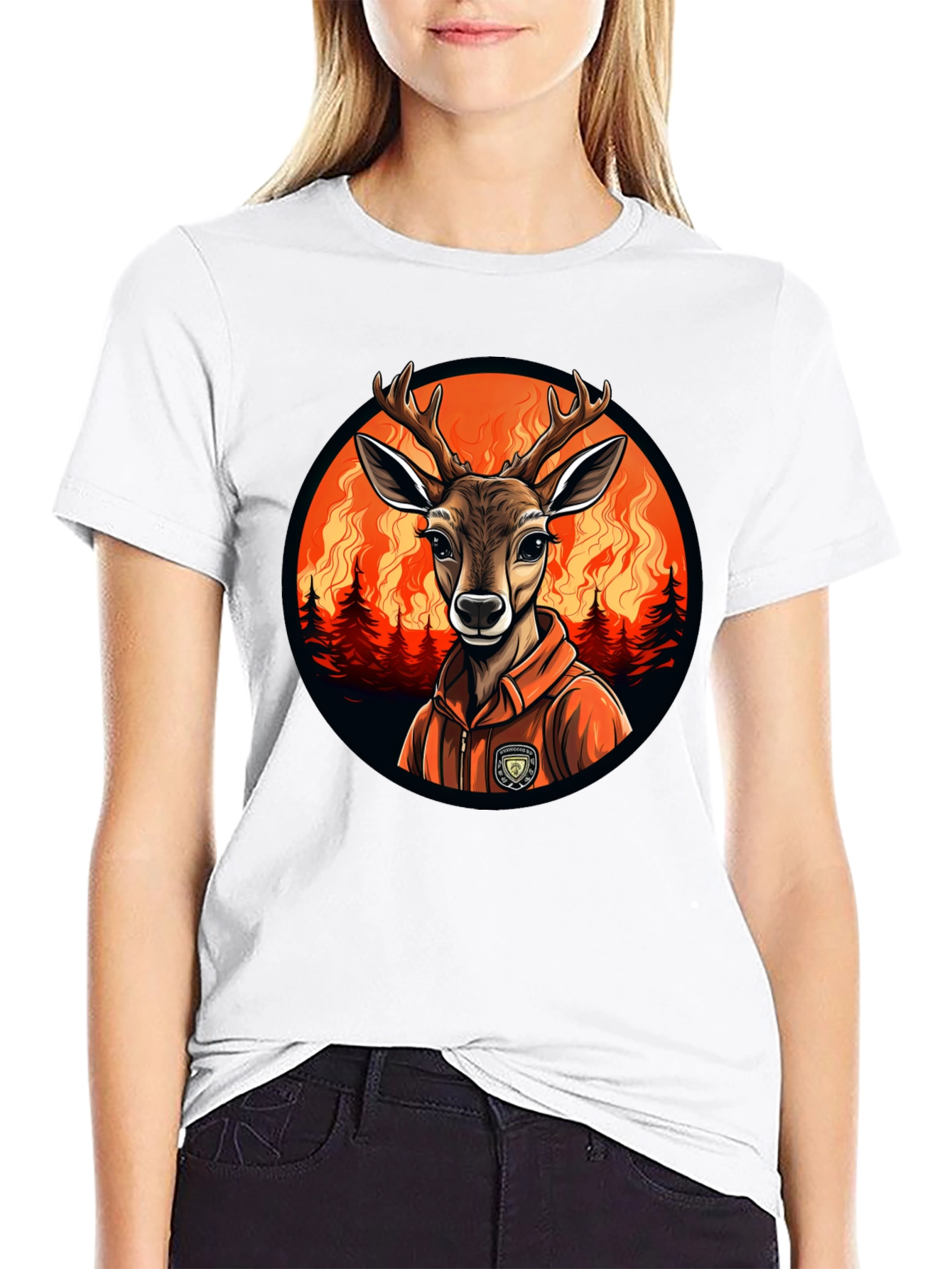 Black Deer Wildfire T-Shirt - Unique Graphic Tee view 9