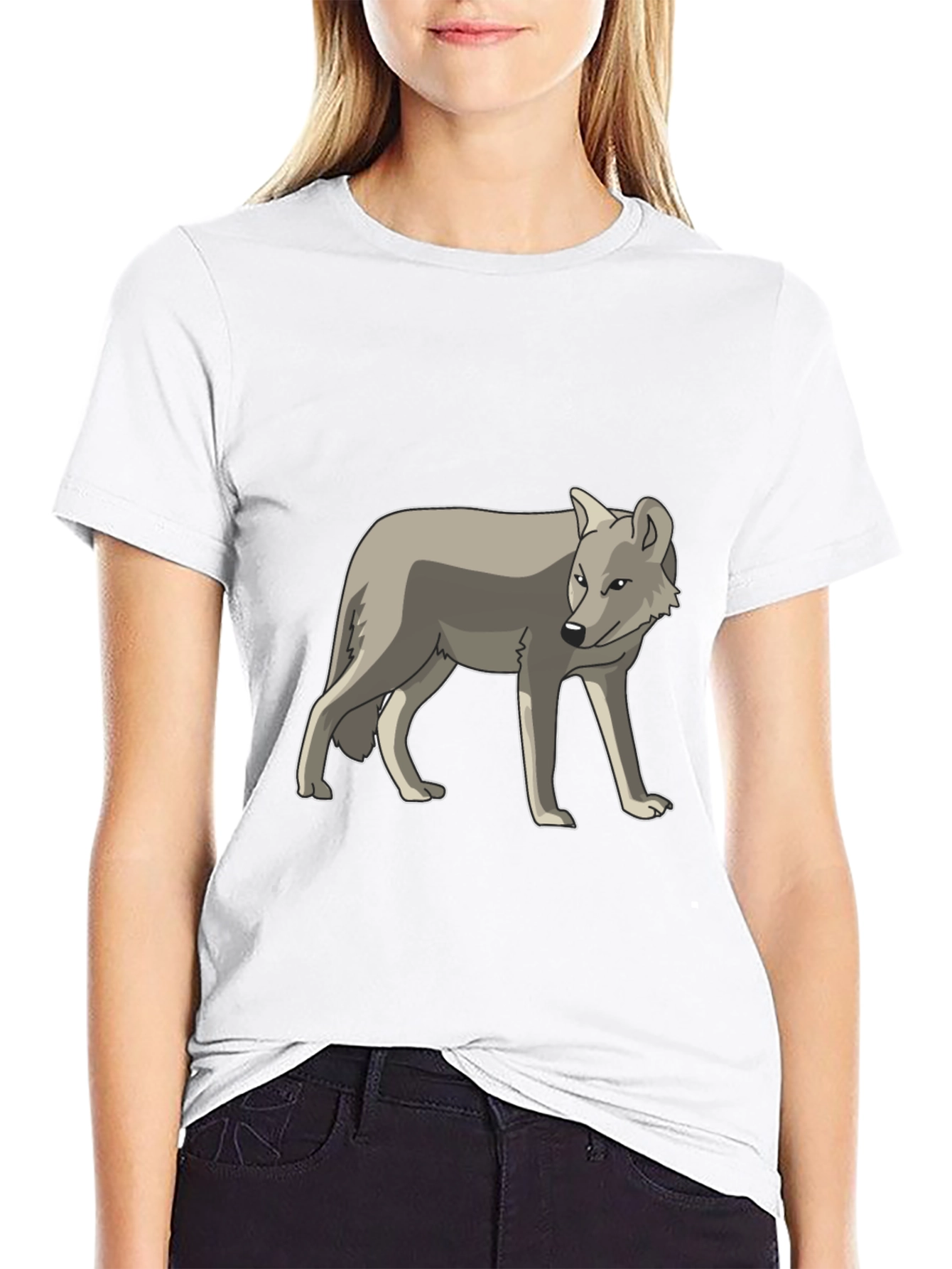 Black Cool Gray Wolf Graphic Black T-Shirt view 9