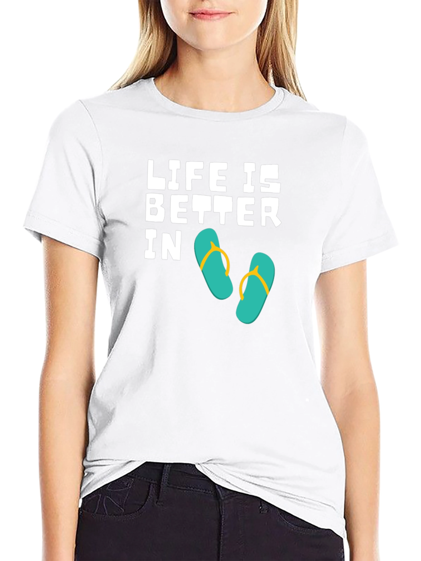 Black Life is Better In Flip Flops Black T-Shirt view 9