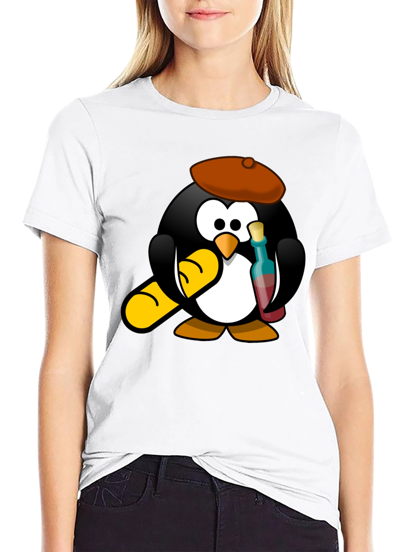 Black Wine Lover Penguin Black T-Shirt view 9