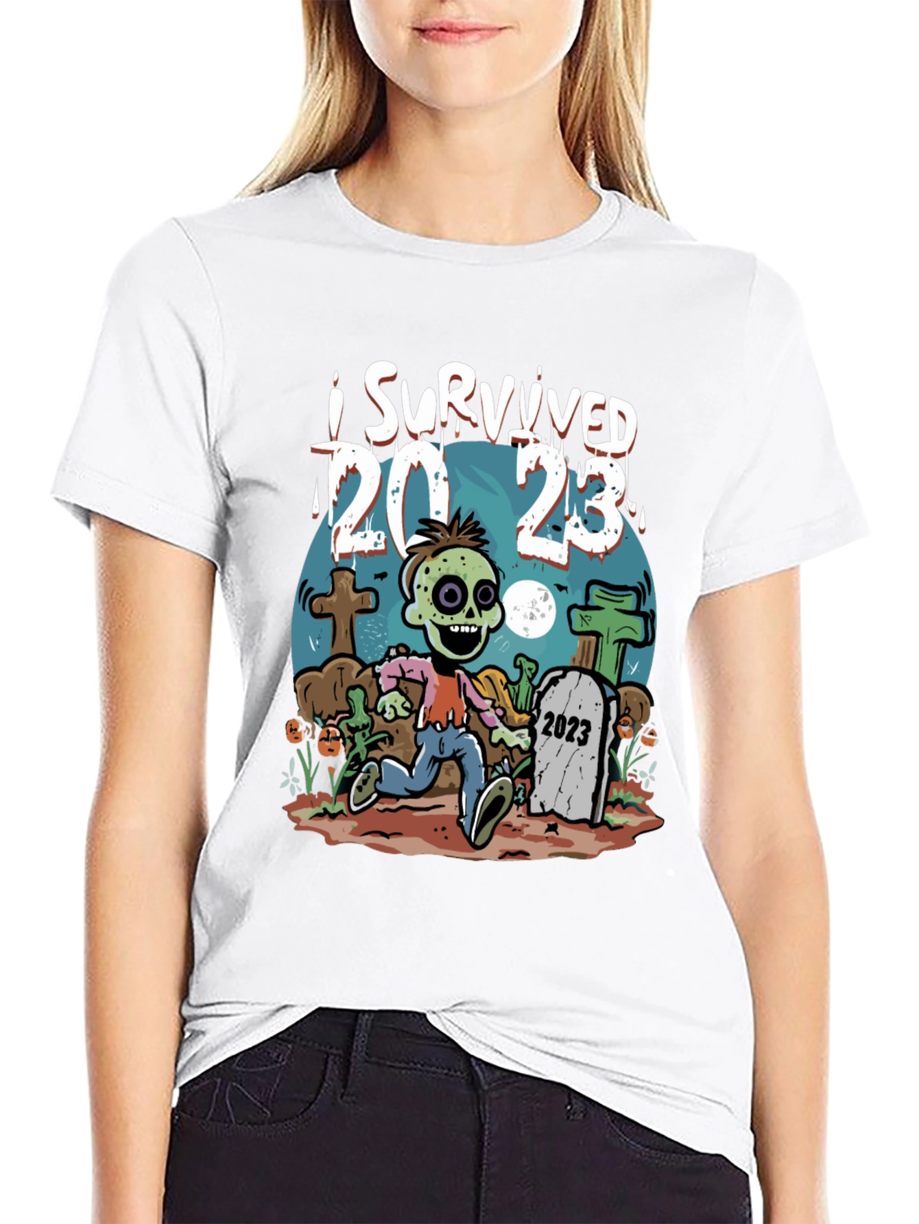 Black I Survived 2023 Zombie T-Shirt view 9