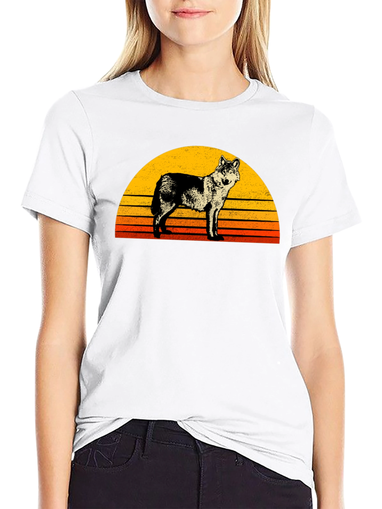 Black Retro Wolf Sunset Graphic Tee - Black view 9
