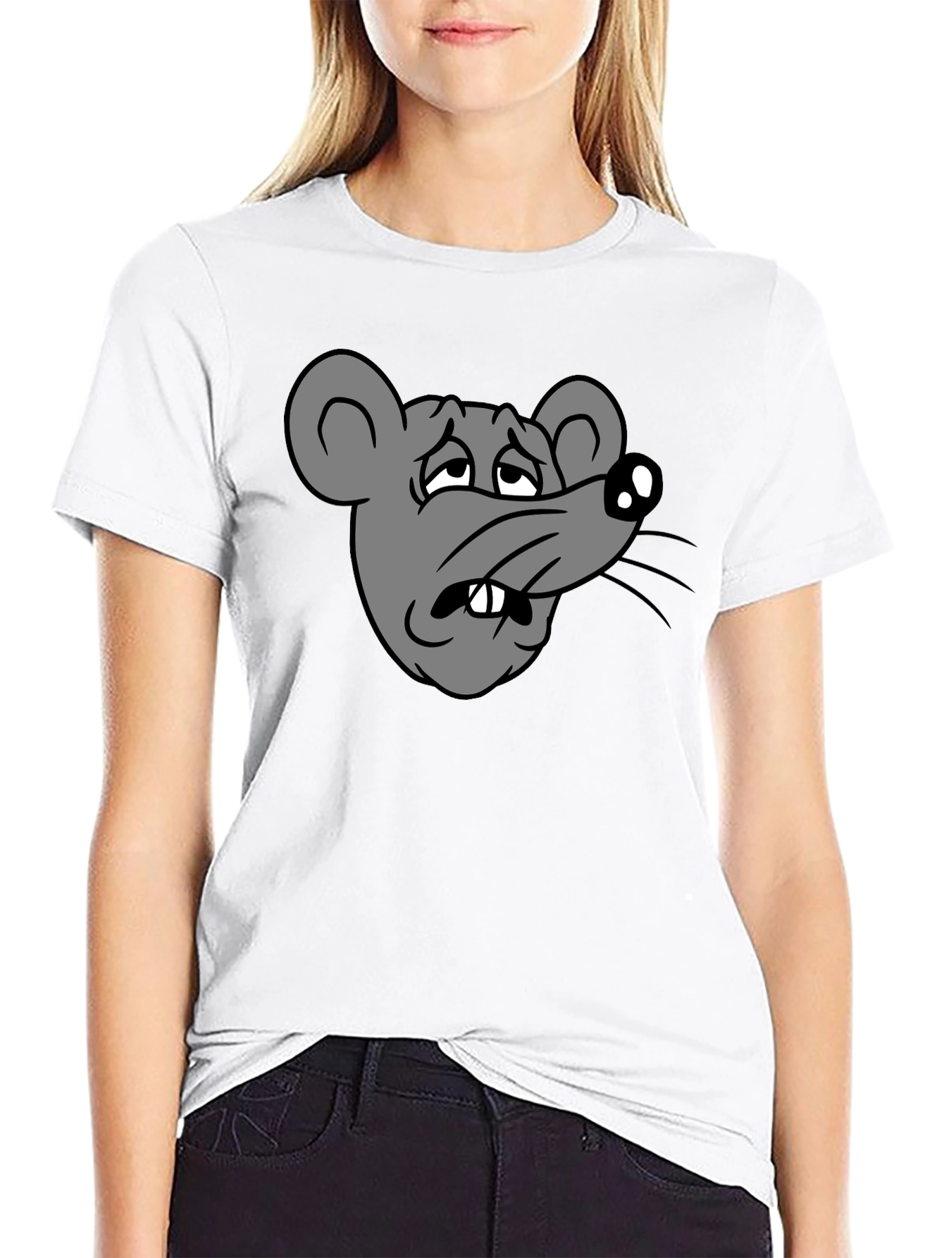 Black Funny Sad Rat Cartoon Graphic Black T-Shirt view 9