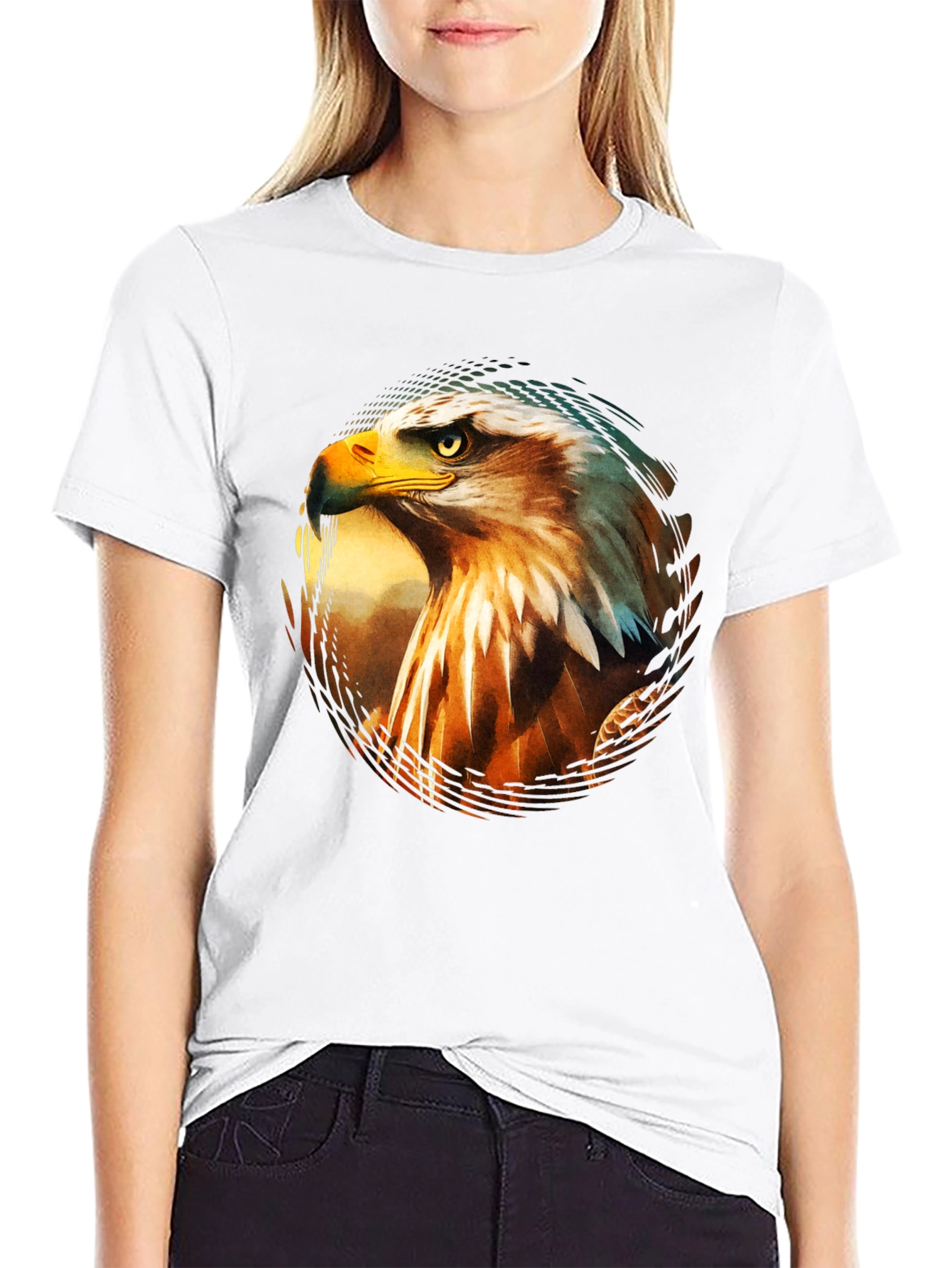 Black Bold Eagle Graphic Print Black T-Shirt view 9