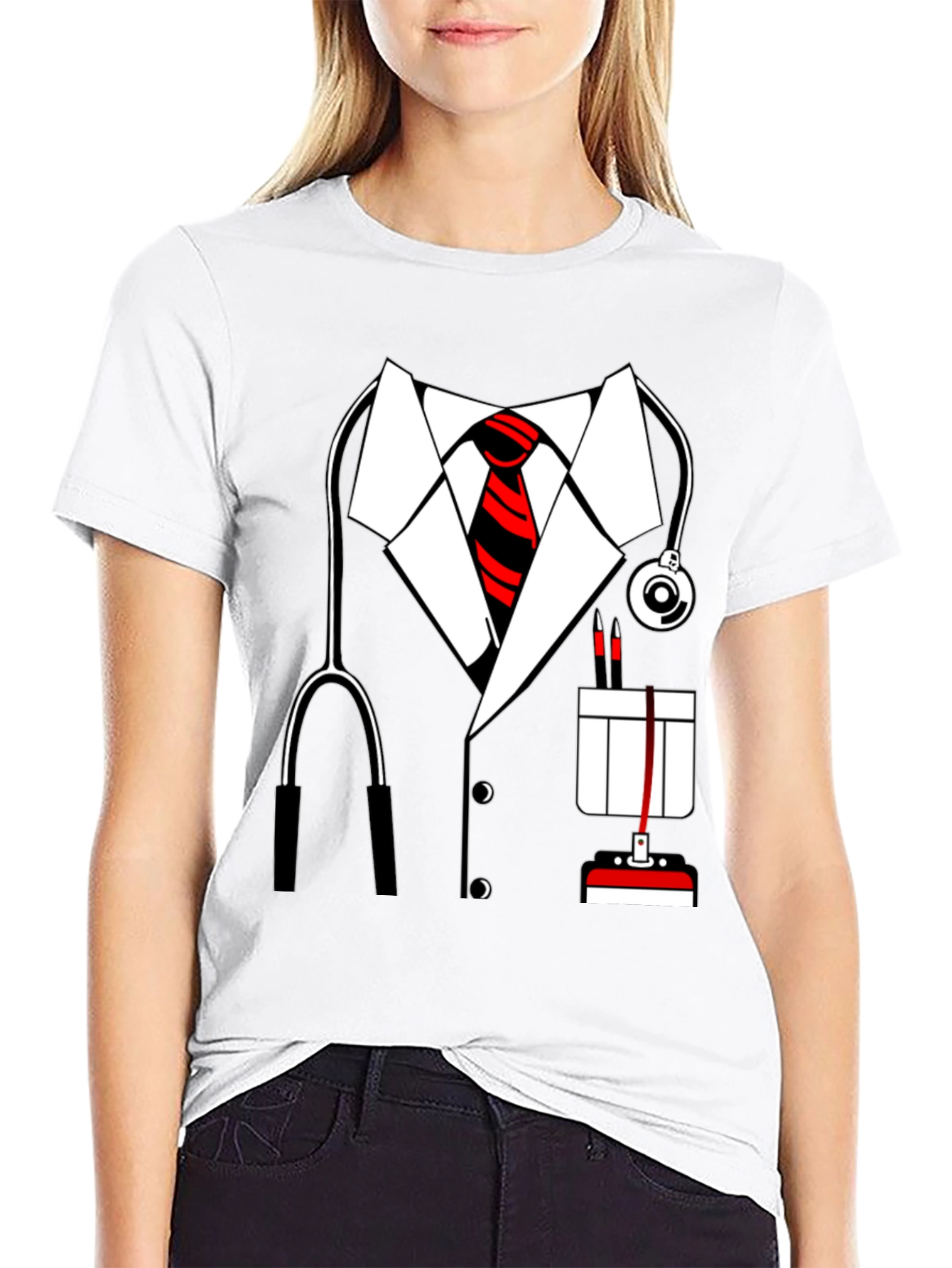 Black Doctor Costume T-Shirt - Funny Medical Dress Up view 9