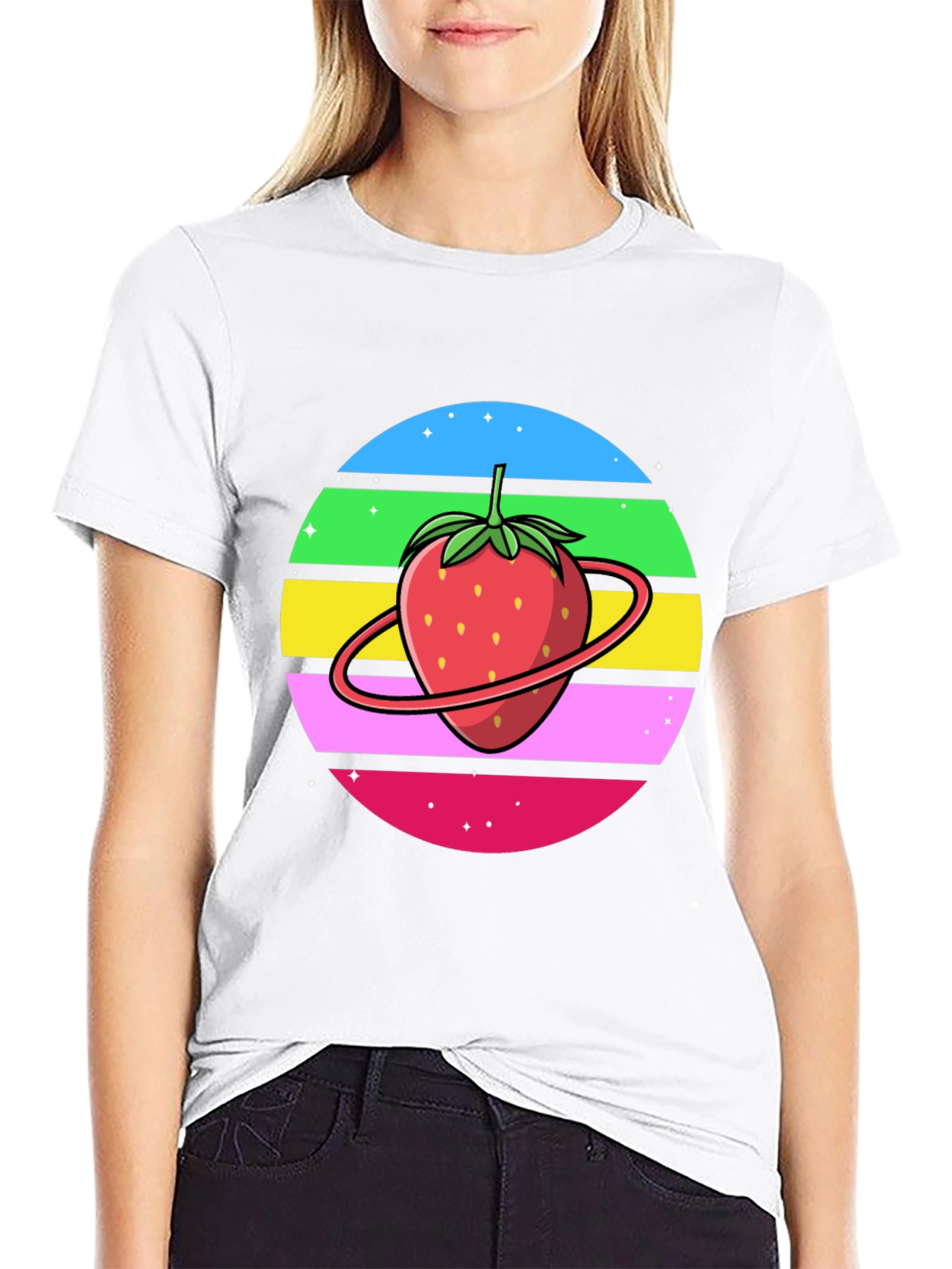 Black Strawberry Planet Graphic Tee - Black Cotton Blend view 9