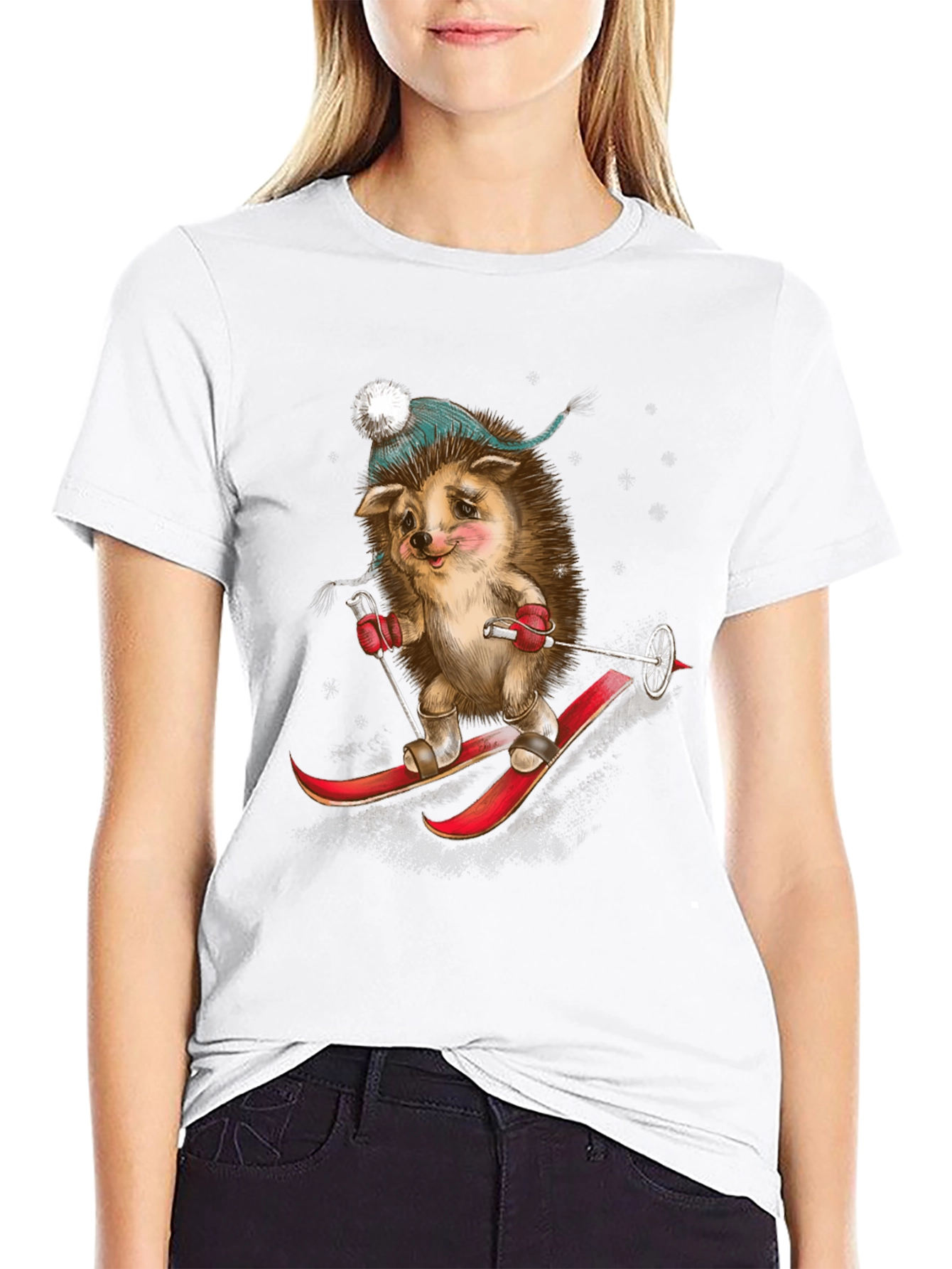 Black Skiing Hedgehog Graphic Tee view 9