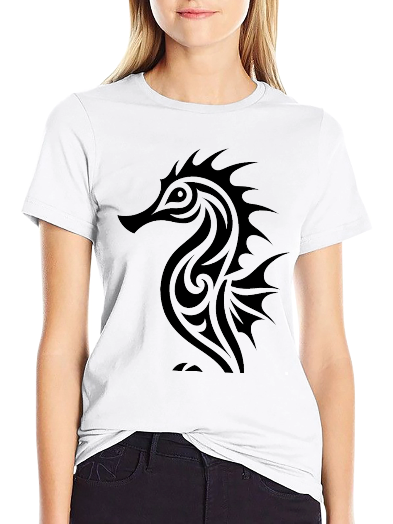 Black Men's Black Seahorse Graphic T-Shirt view 9