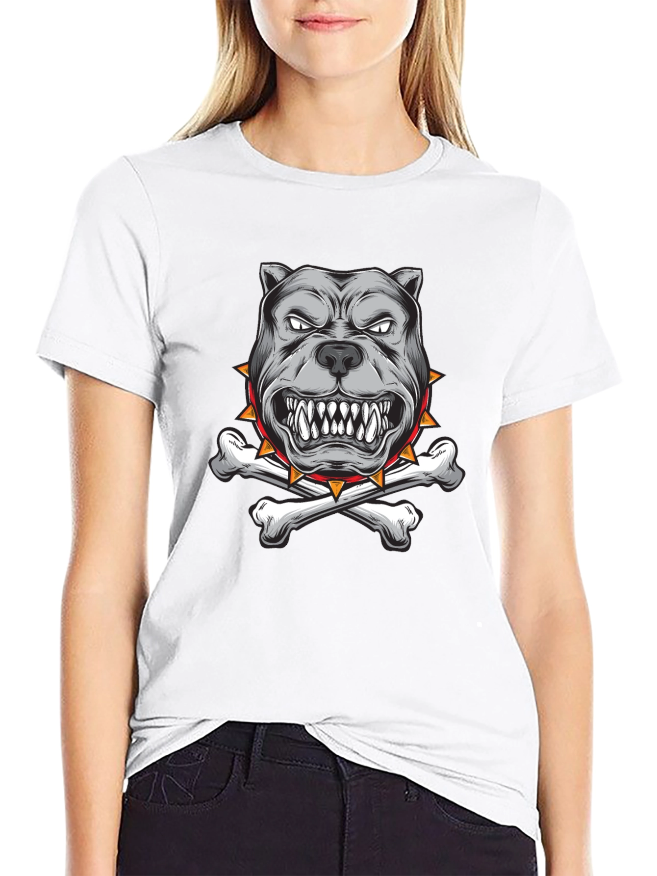 Black Pitbull Dog with Bones Graphic T-Shirt view 9