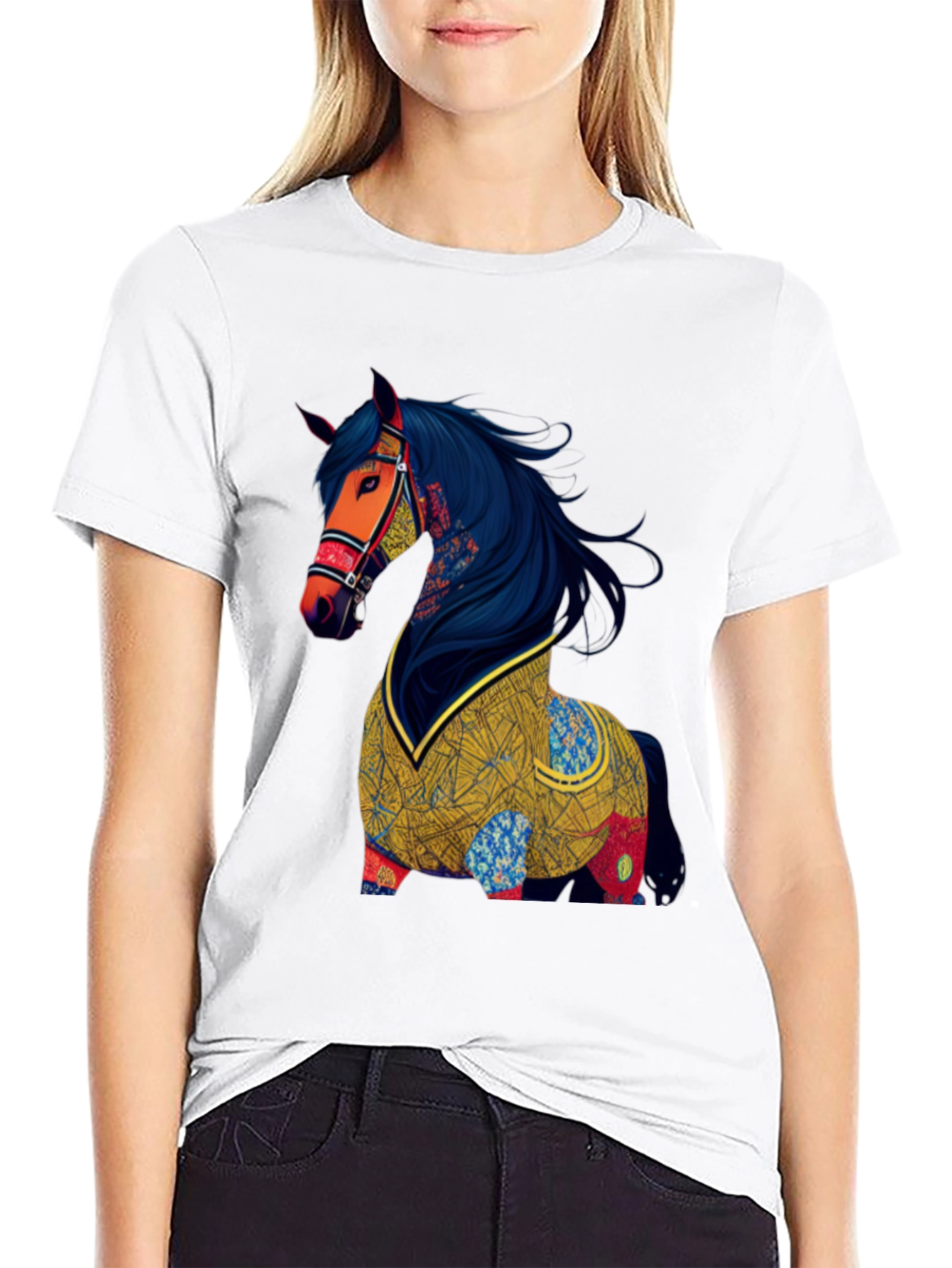 Black Artistic Horse Graphic T-Shirt view 9