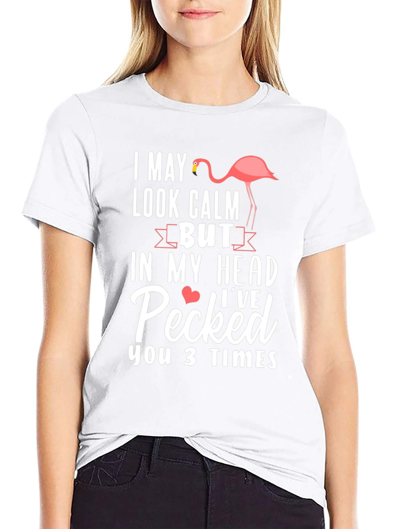 Black Funny Flamingo T-Shirt - Calm But Pecked view 9