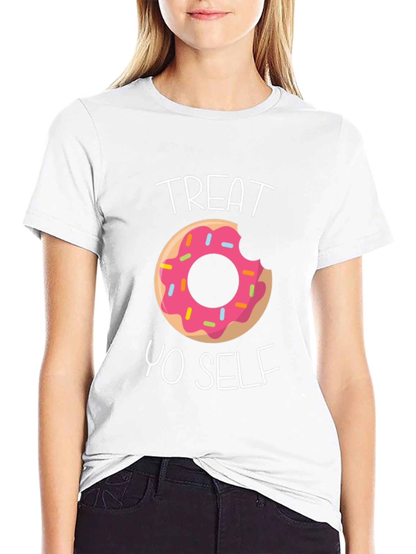 Black Treat Yo Self Donut T-Shirt - Funny Graphic Tee view 9
