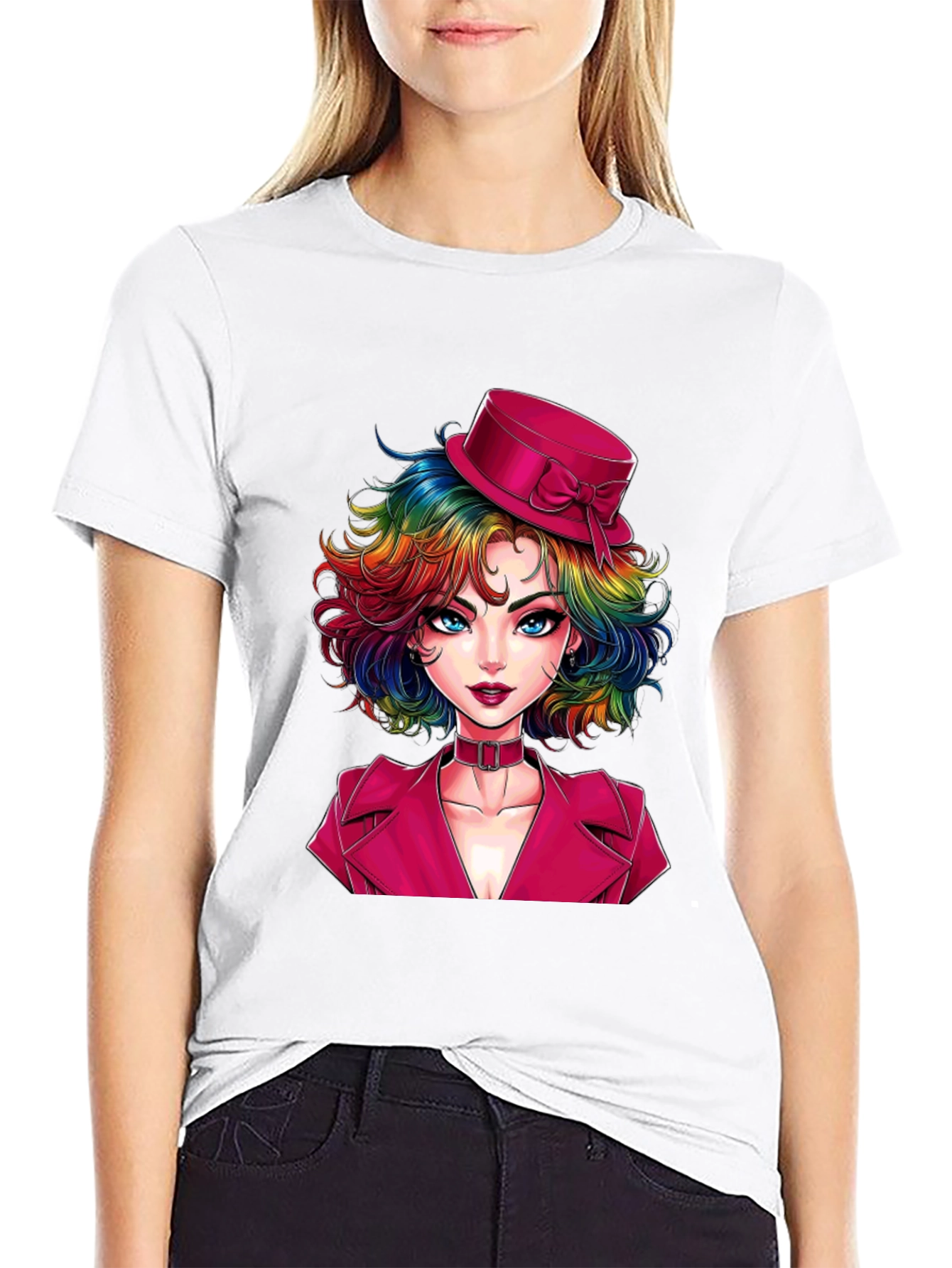 Black Rainbow Hair Girl T-Shirt view 9