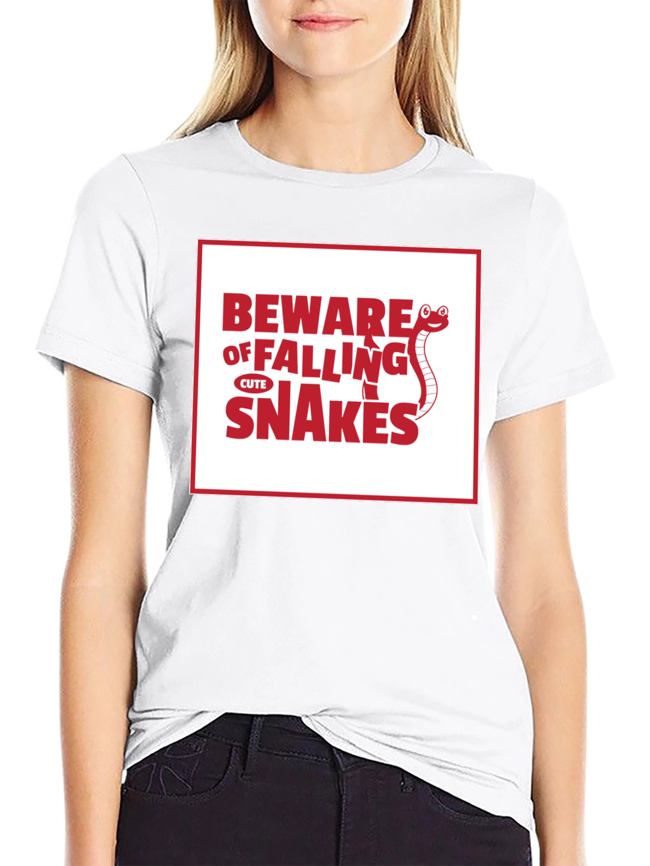 Black Beware of Falling Cute Snakes Graphic T-Shirt view 9