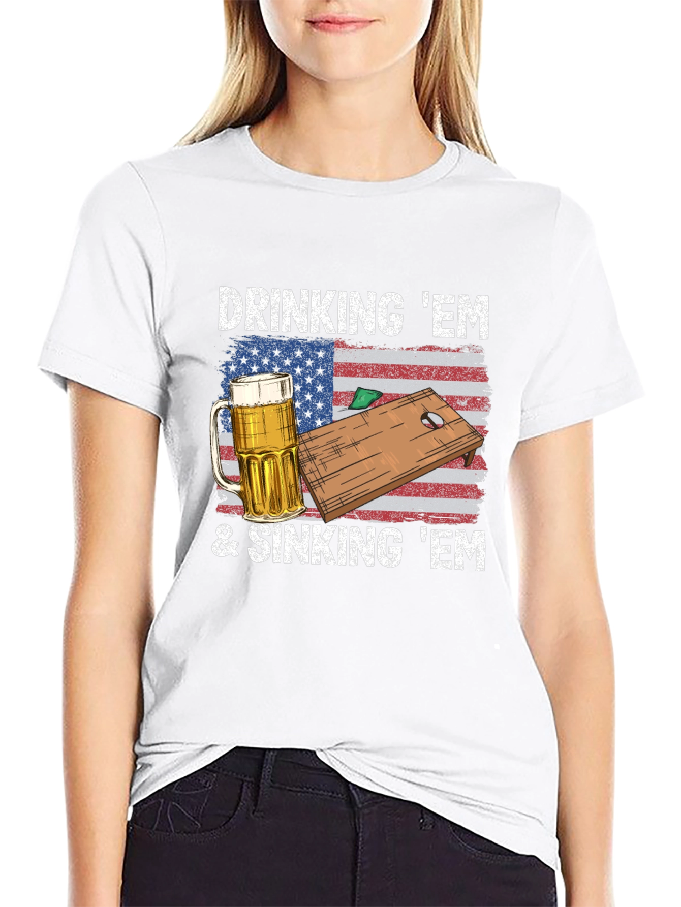 Black Drinking & Sinking 'Em Cornhole T-Shirt view 9