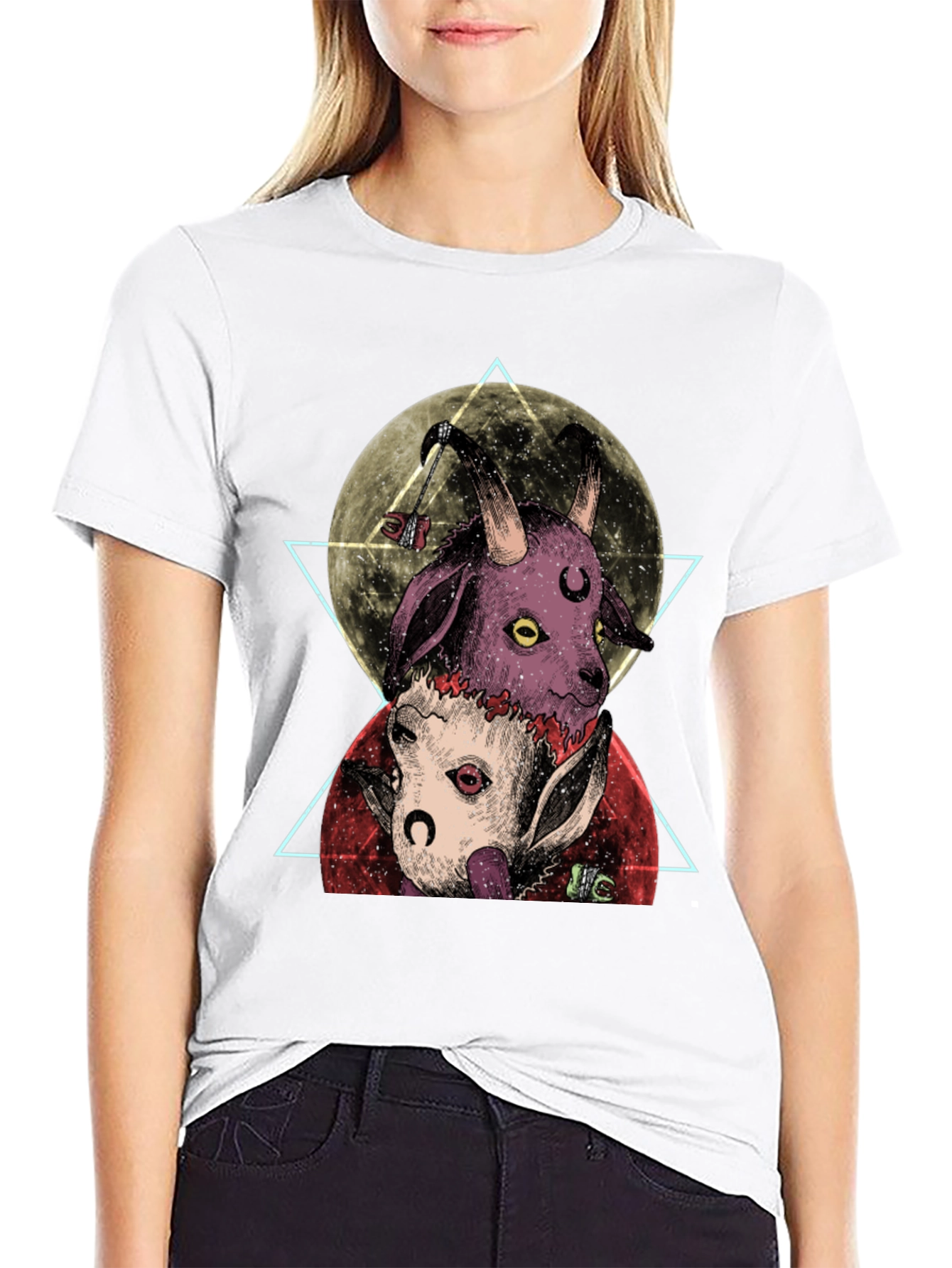 Black Occult Goat Tee: Moonlit Baphomet Design view 9
