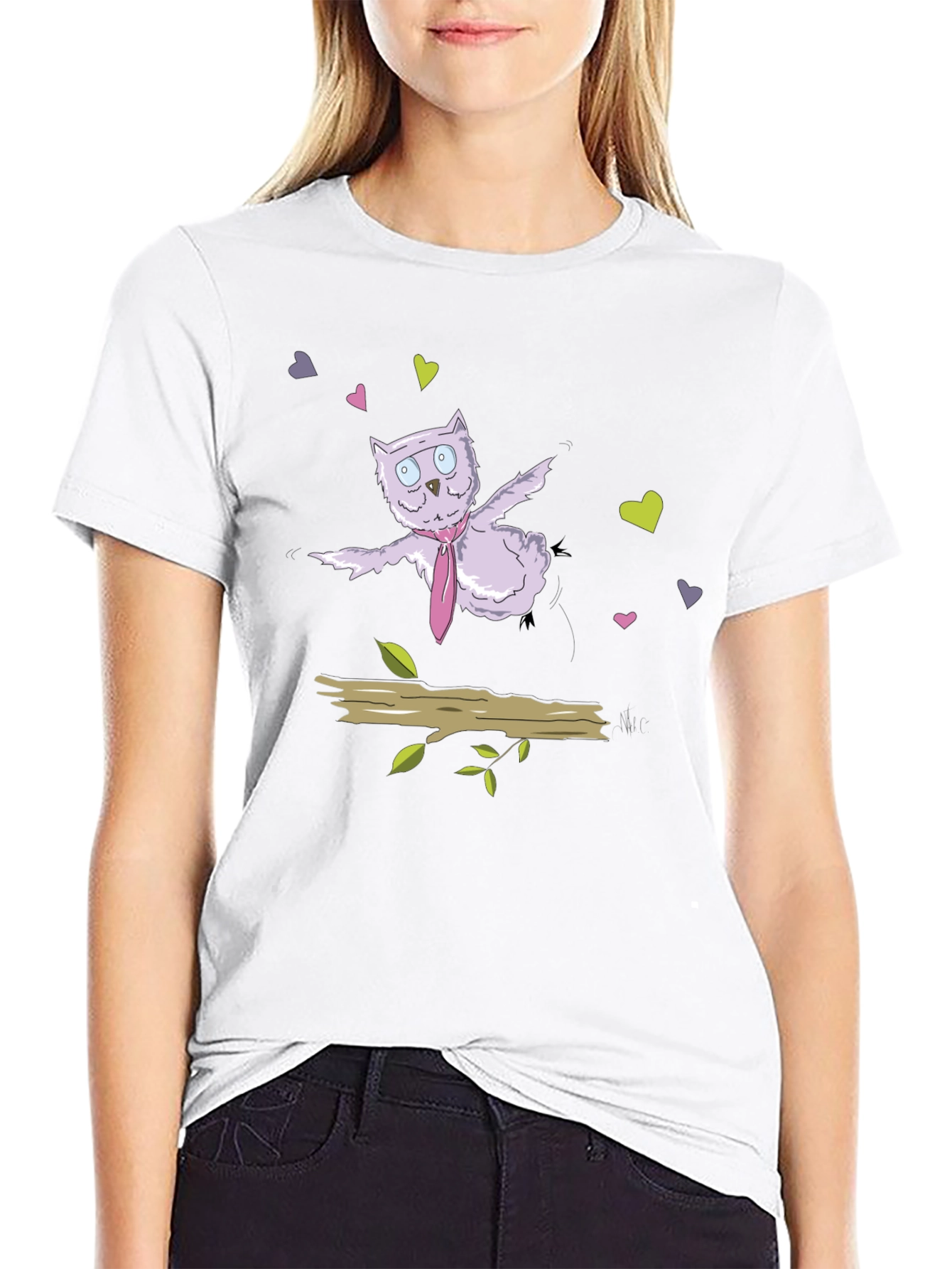 Black Cute Cartoon Owl T-Shirt view 9
