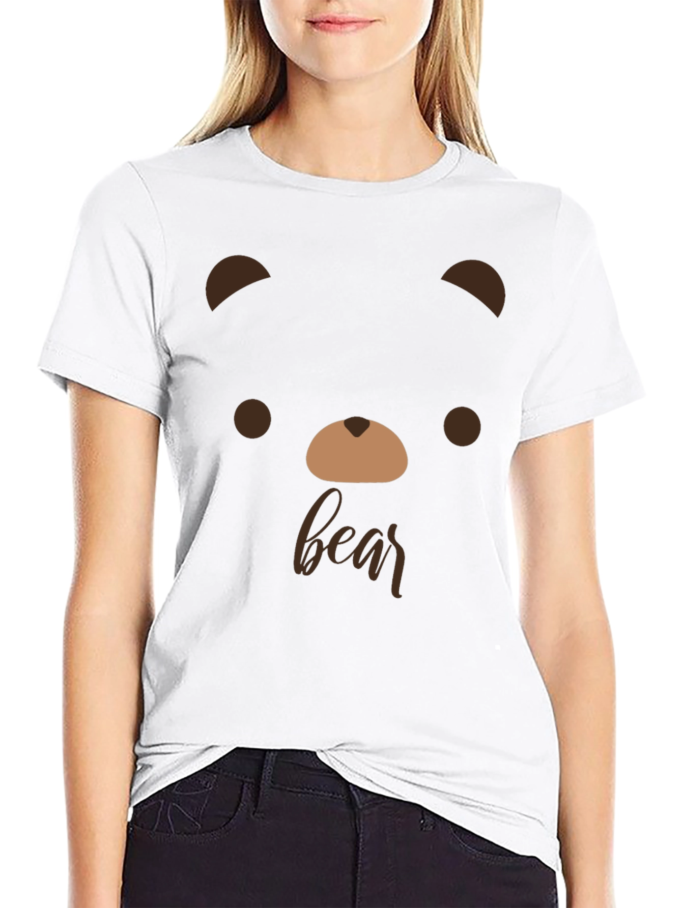 Black Cute Bear Face Graphic Tee - Soft Cotton T-Shirt view 9