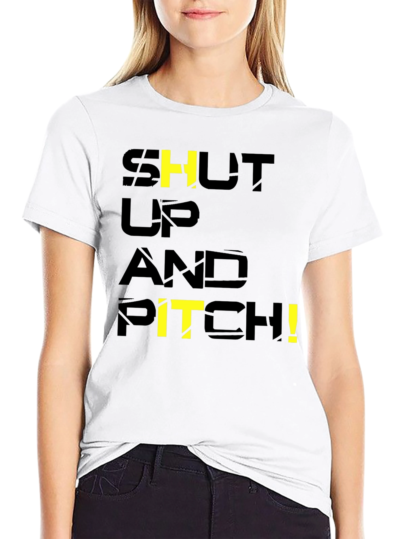 Black Shut Up and Pitch! Black Graphic T-Shirt view 9