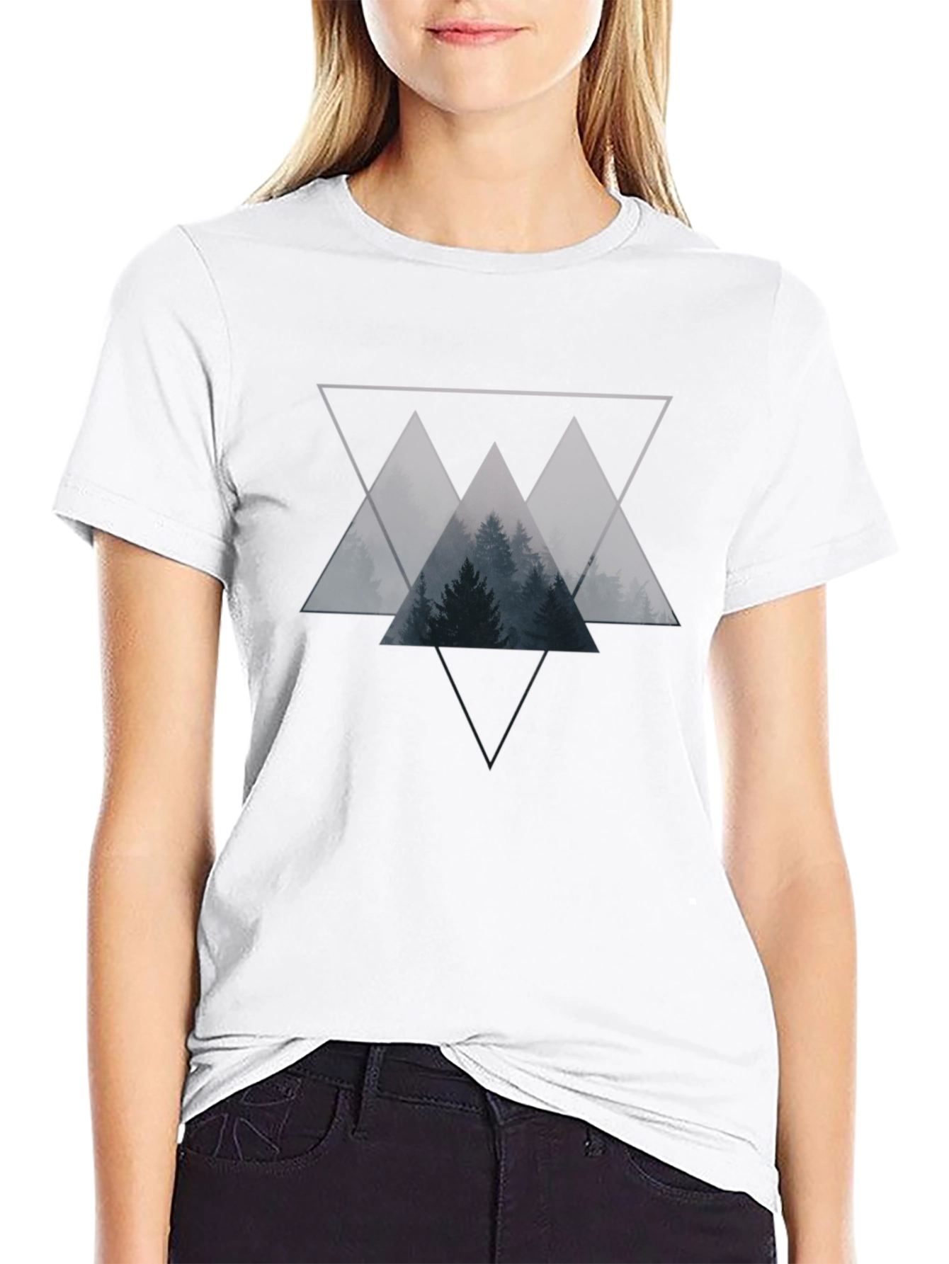 Black Geometric Forest Graphic Tee - Black Cotton Blend view 9